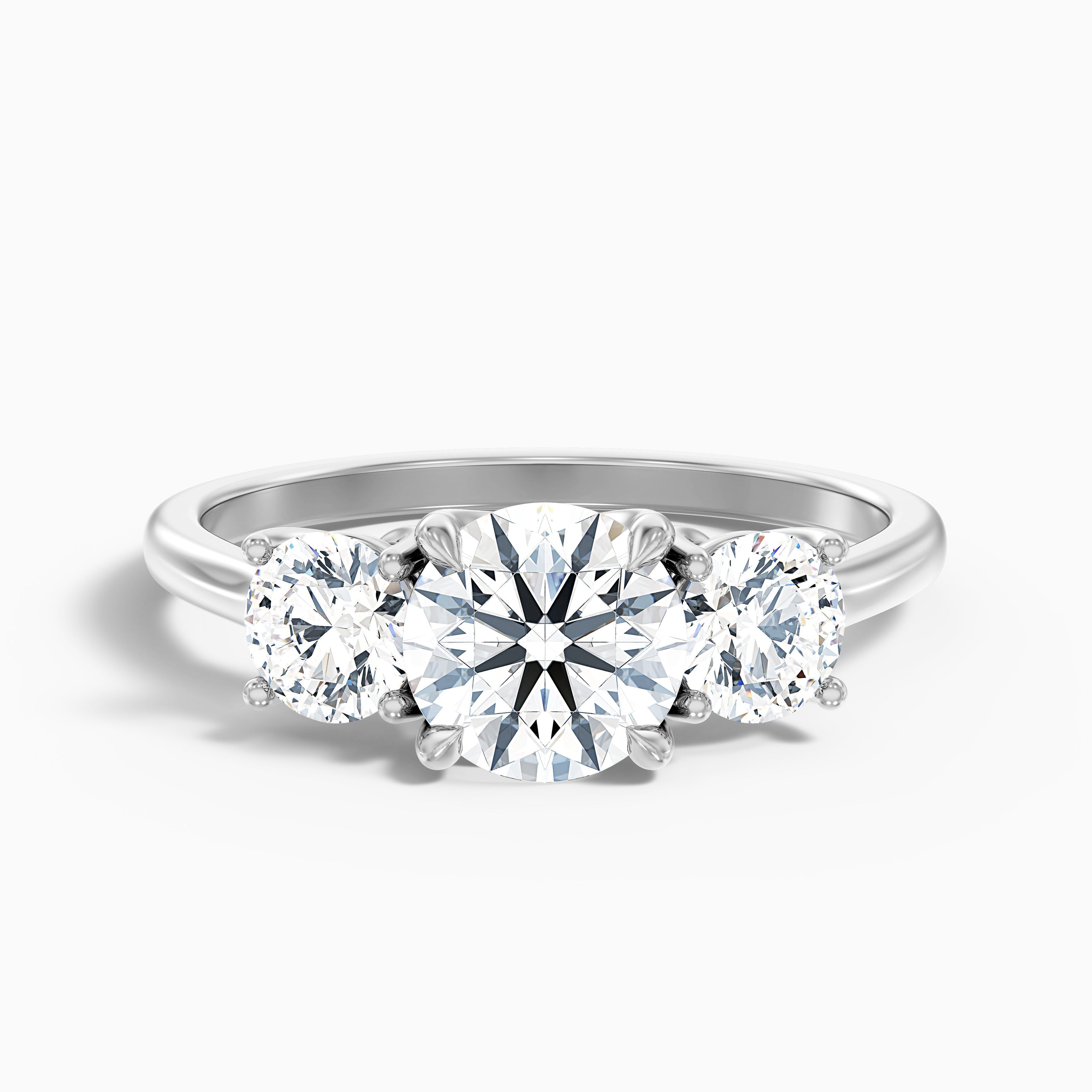 Olive 1 Carat Round 3 Stone Moissanite Diamond Ring in 14k White Gold