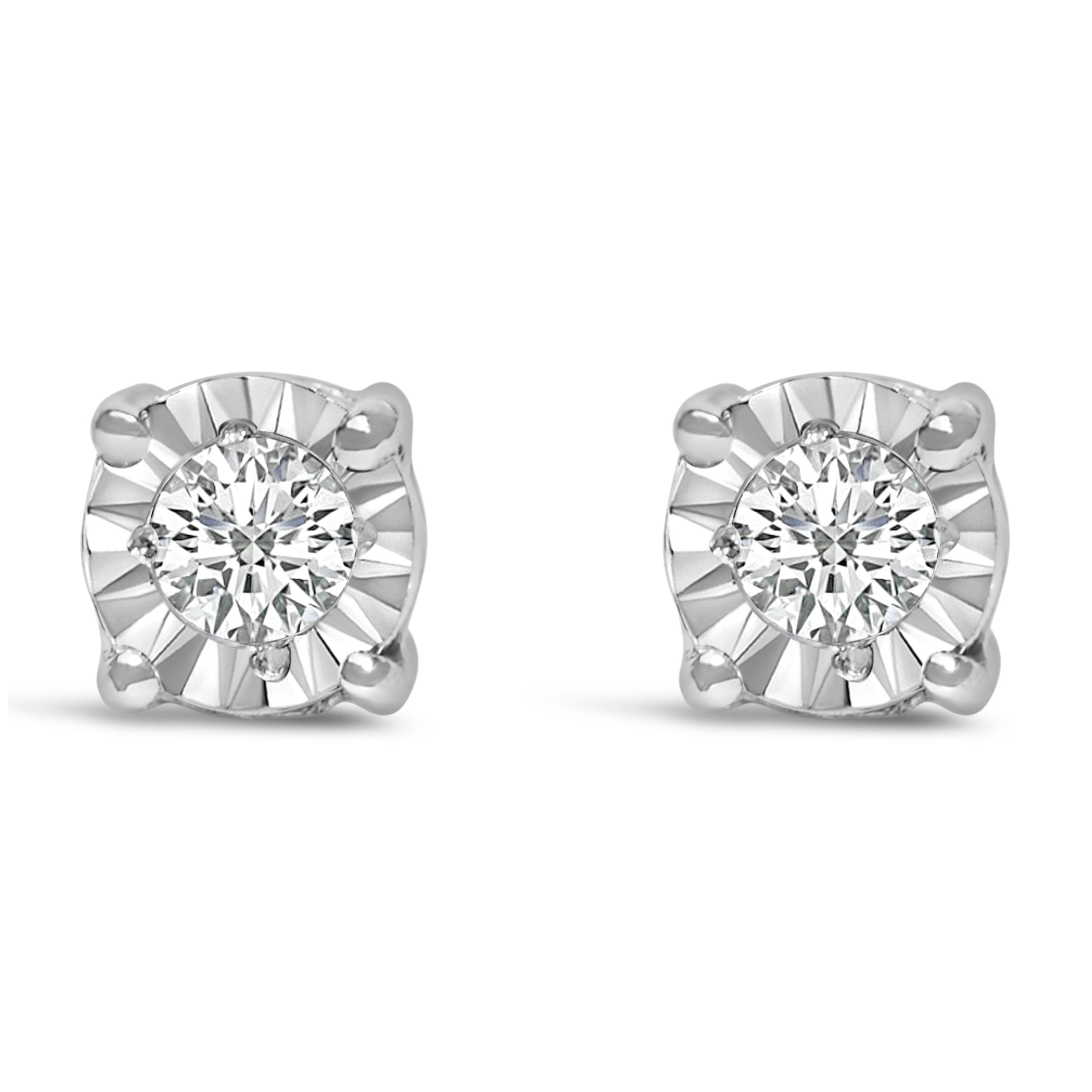 .925 Sterling Silver 1/10 Cttw Round Brilliant-Cut Lab Grown Diamond Miracle-Set Stud Earrings (F-G Color, VS1-VS2 Clarity) by Bids.com