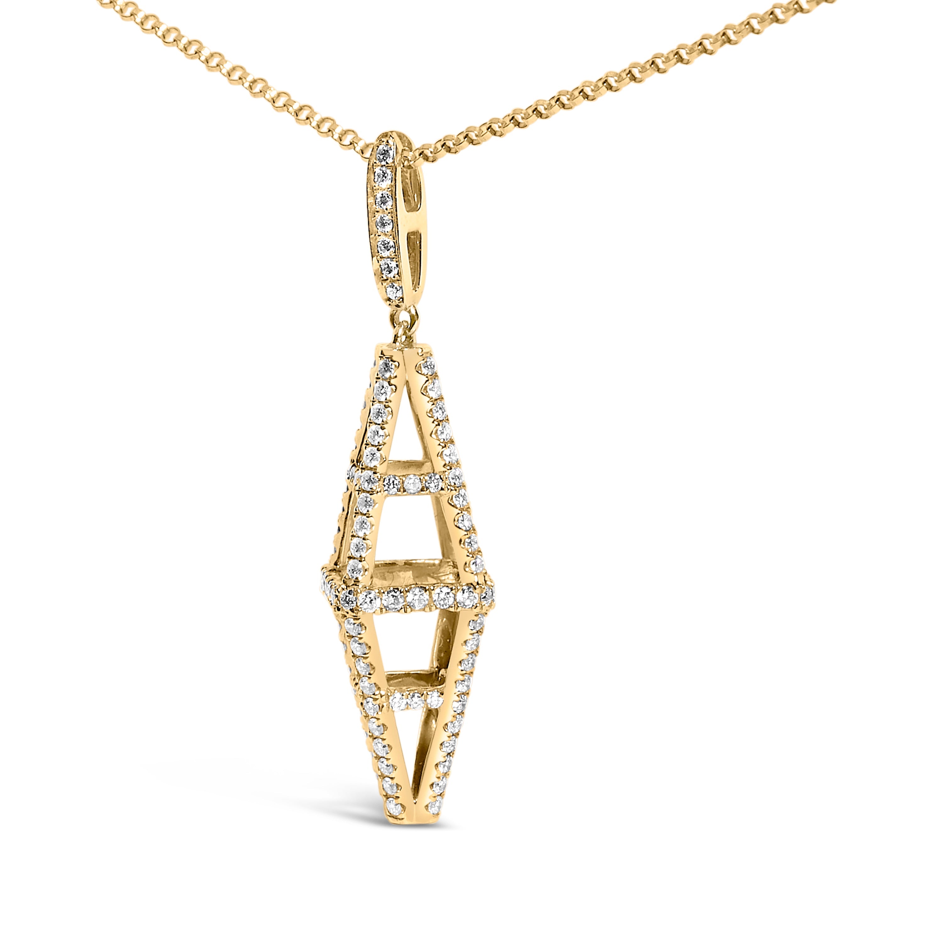 14K Yellow Gold 1.0 Cttw Diamond Studded Geometric Double Pyramid 18" Pendant Necklace (G-H Color, SI1-SI2 Clarity) by Bids.com