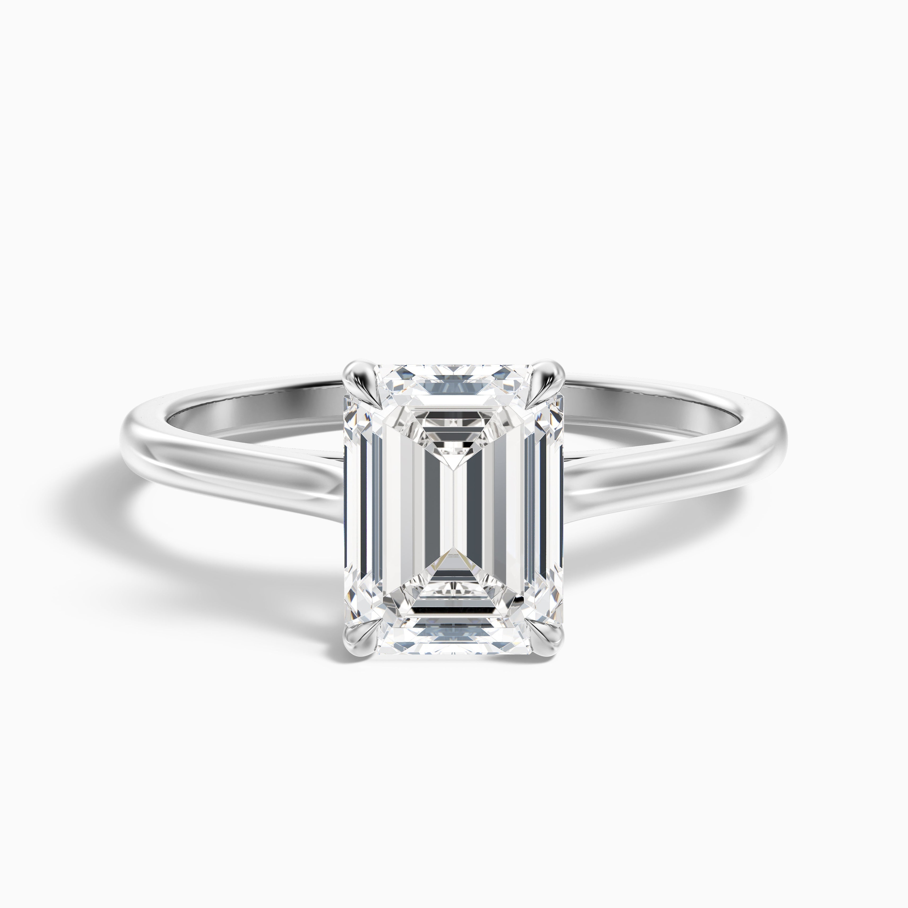 Lea 3.5 Carat Emerald Cut Solitaire Moissanite Diamond Ring in 14k White Gold DestGlow