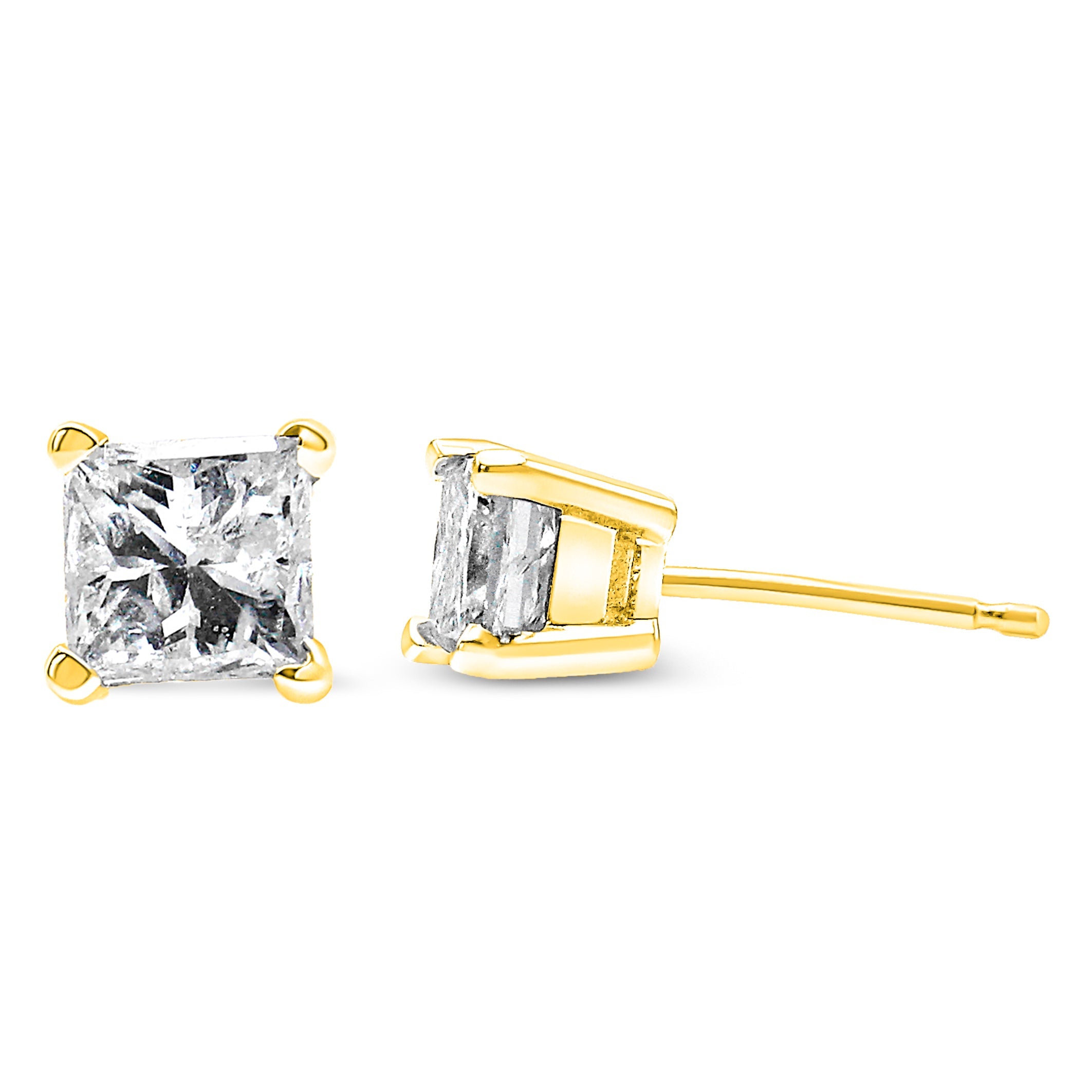 14K Yellow Gold 1.00 Cttw Princess-Cut Square Near Colorless Diamond Classic 4-Prong Solitaire Stud Earrings (J-K Color, I1-I2 Clarity) DestGlow