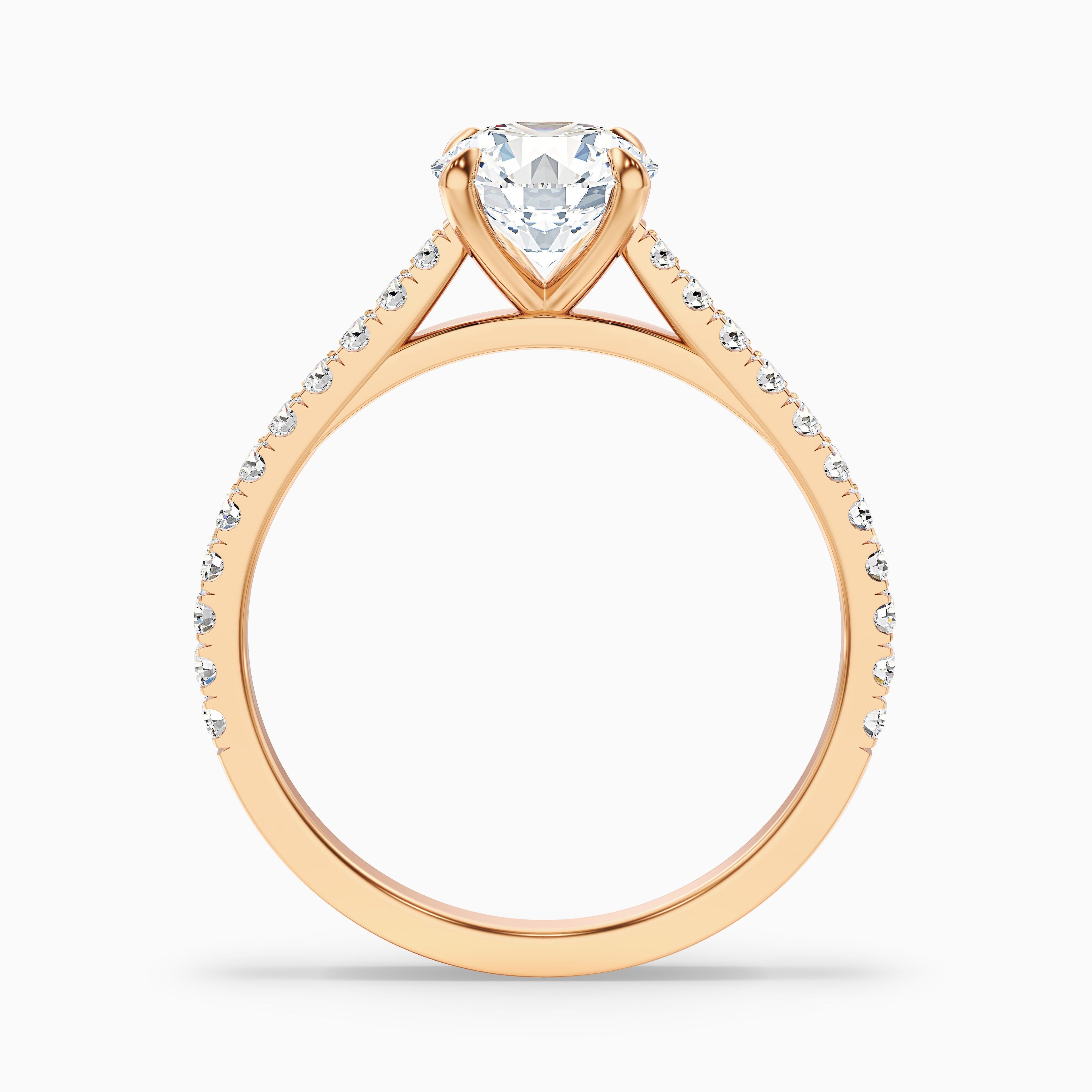 Sarah 2.5 Carat Round Side Stone Pave Moissanite Diamond Ring in 10k Rose Gold