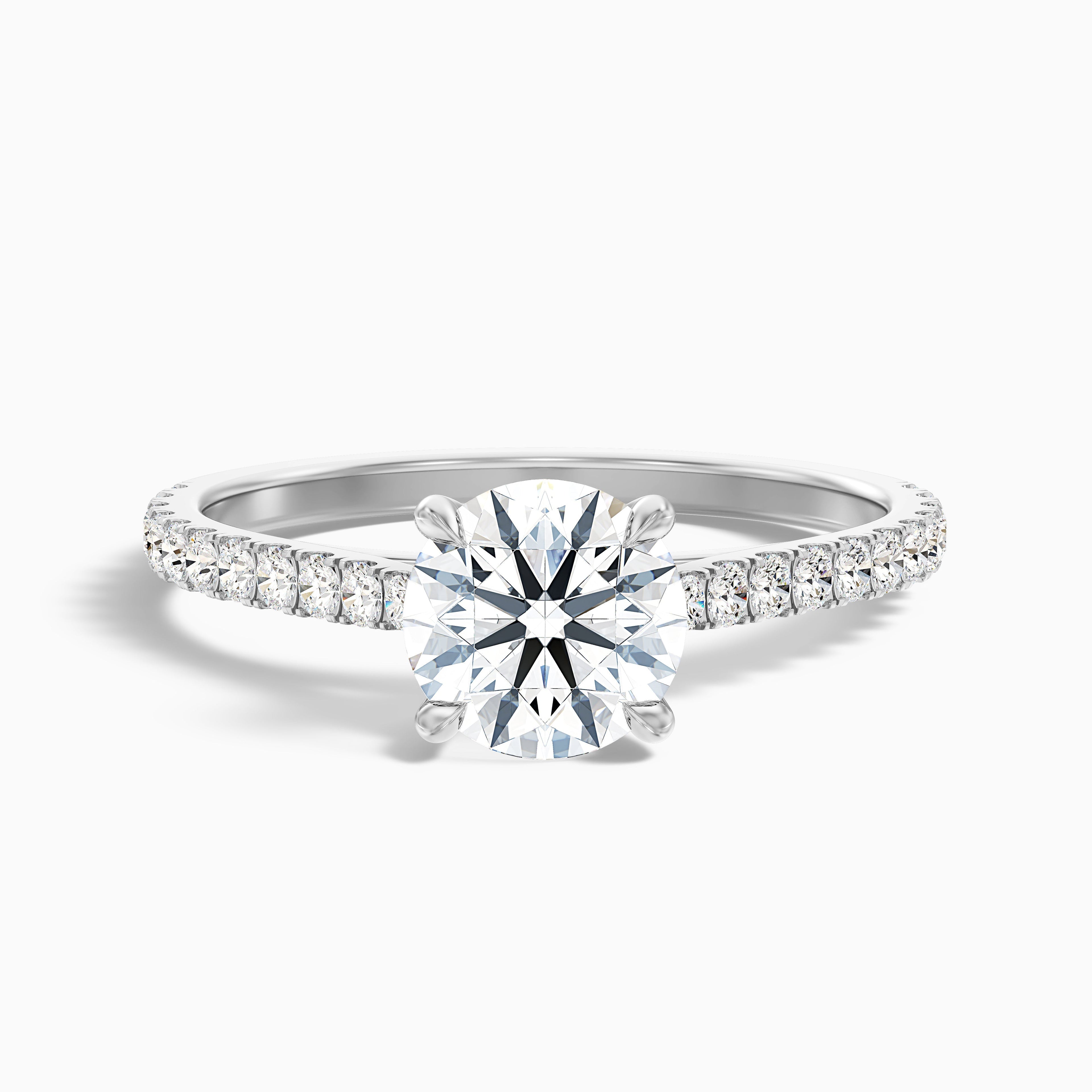 Sarah 4.5 Carat Round Side Stone Pave Moissanite Diamond Ring in 14k White Gold
