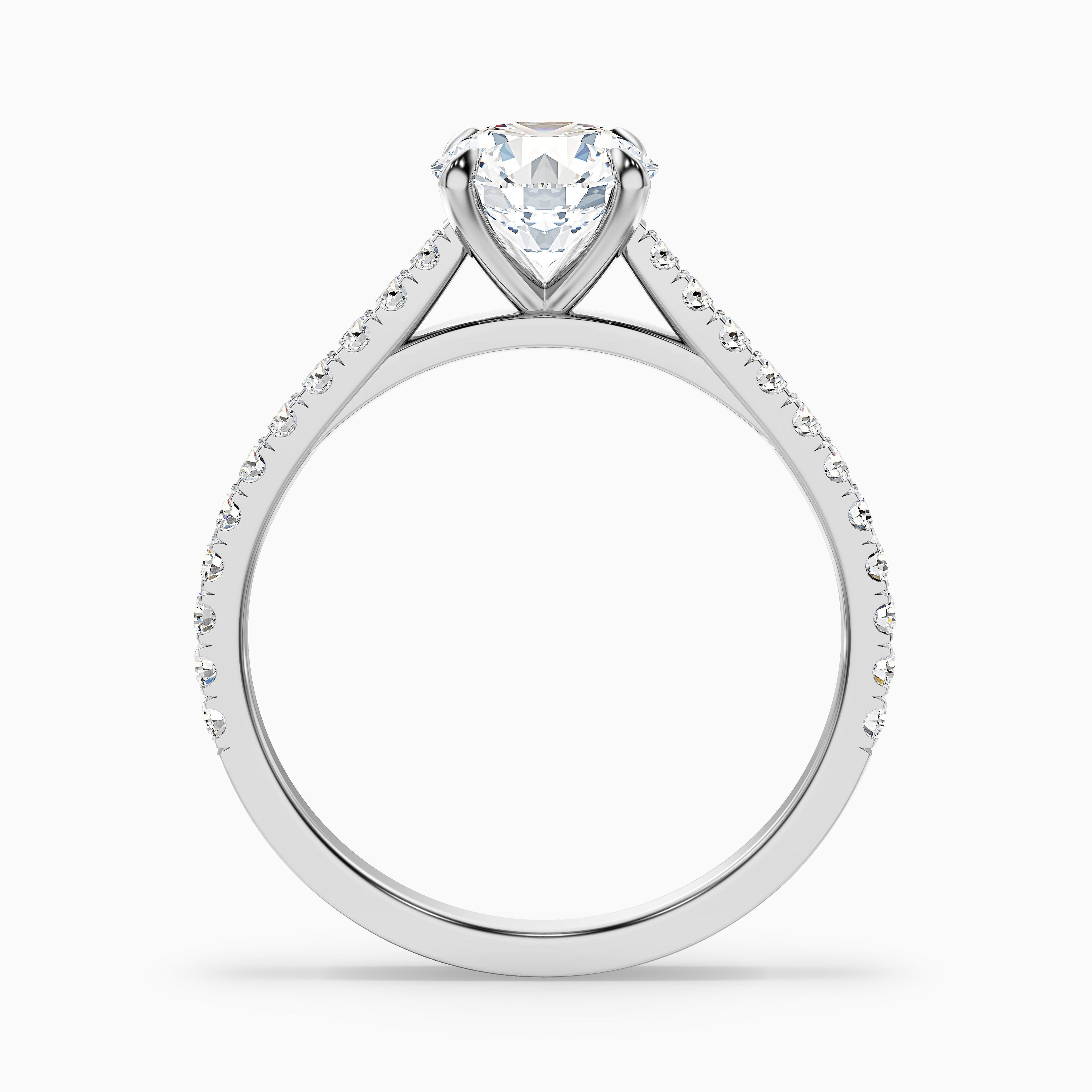 Sarah 4 Carat Round Side Stone Pave Moissanite Diamond Ring in Platinum