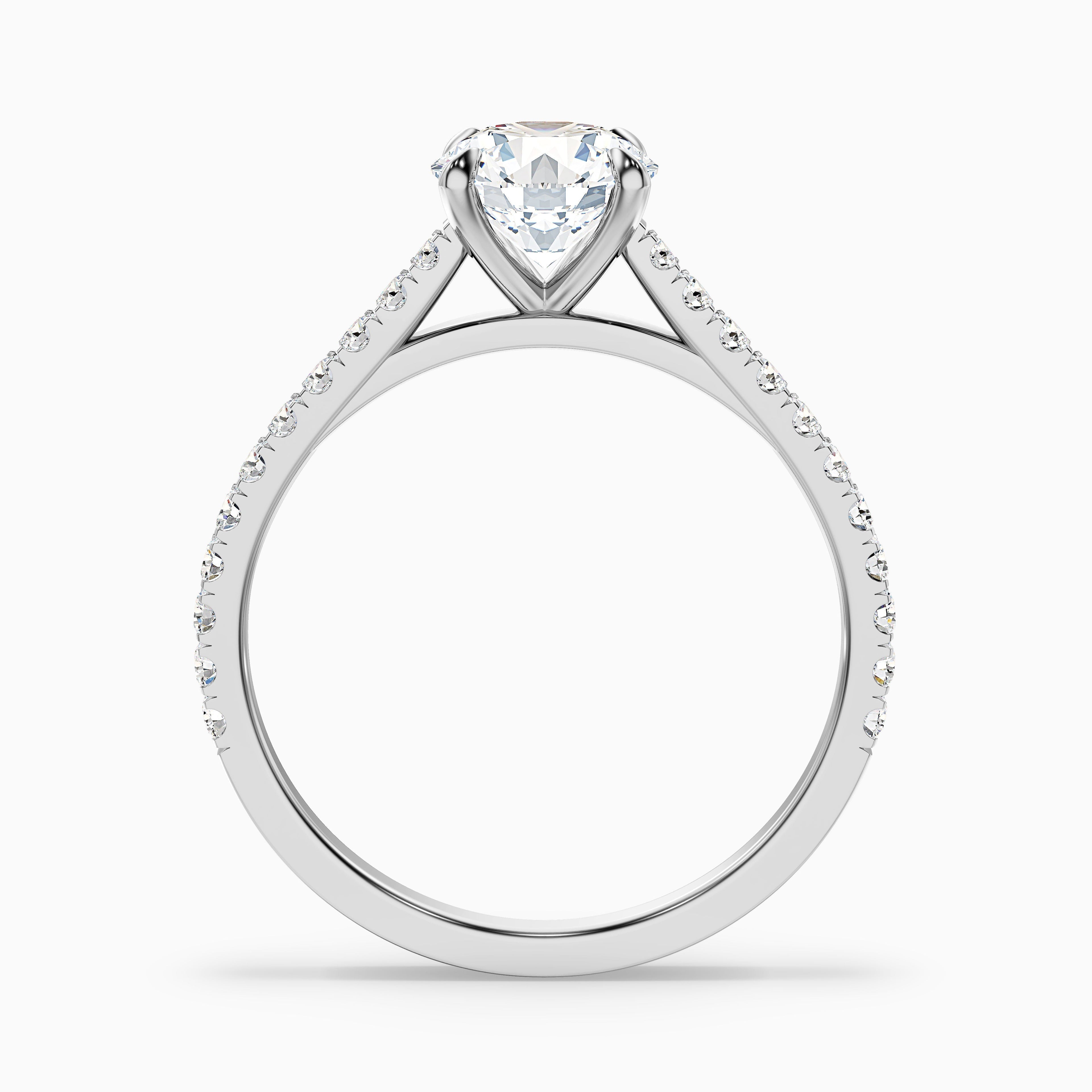 Sarah 3 Carat Round Side Stone Pave Moissanite Diamond Ring in 925 Sterling Silver