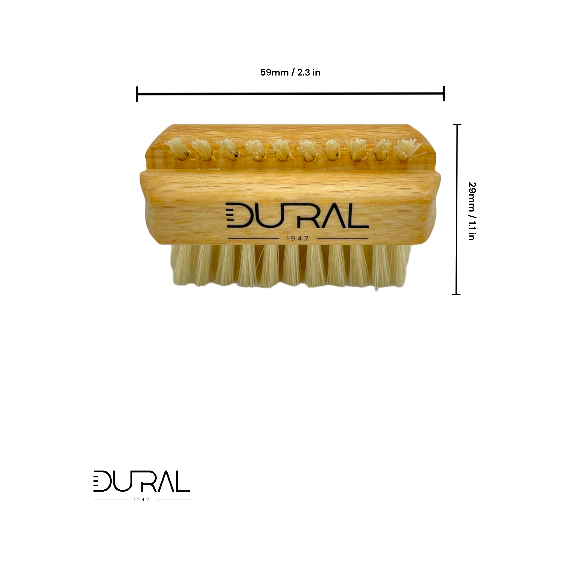 Dural Beech wood travel size hand brush with natural bristles - 1/5 rows by Pasteur Pharmacy