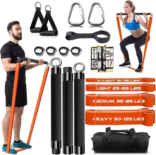 Resistance Band Bar Set - 500LBS Portable Full Body Workout Kit with Adjustable Bar & 4 Bands