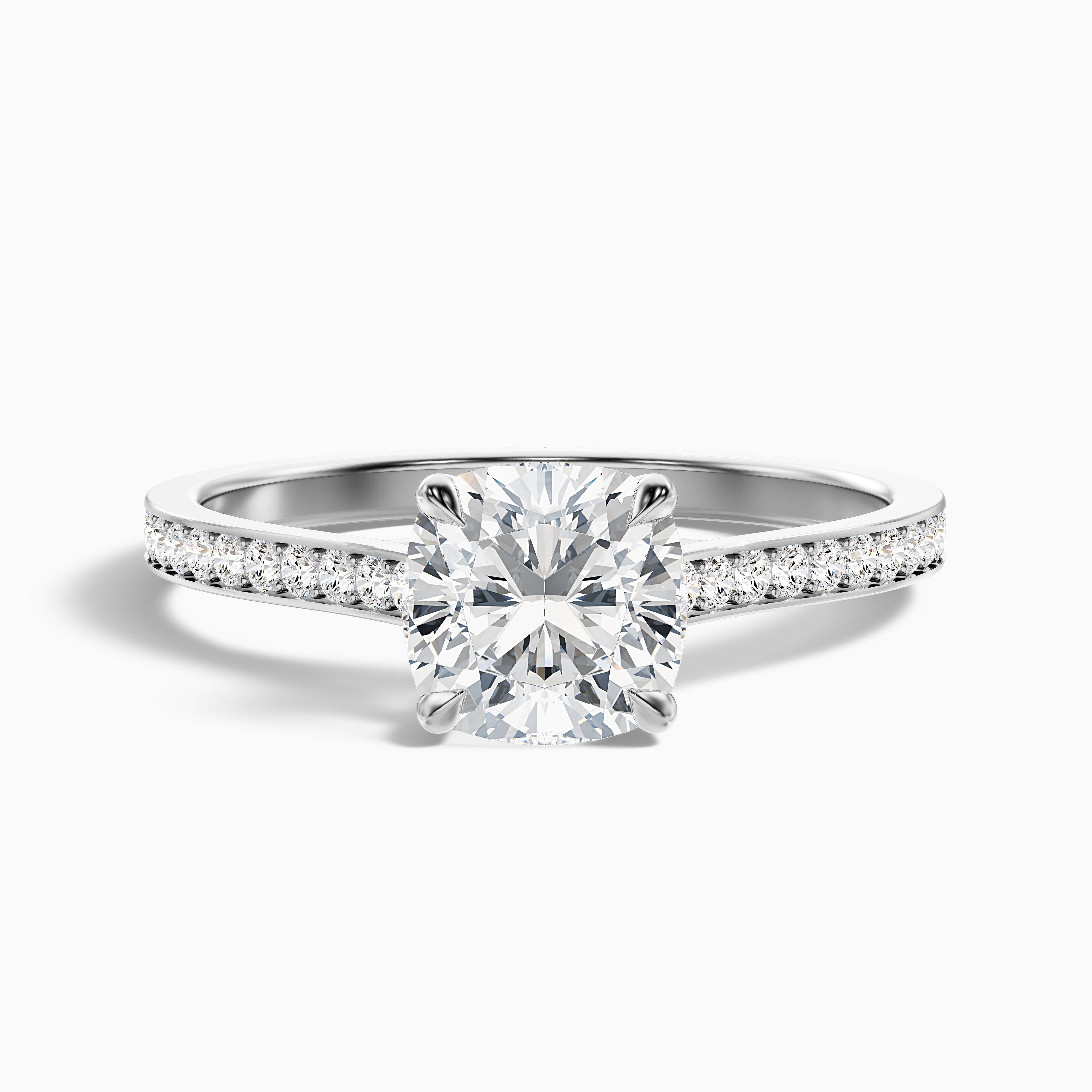 Siya 1 Carat Cushion Cut Side Stone Pave Lab Grown Engagement Ring in 18k Yellow Gold