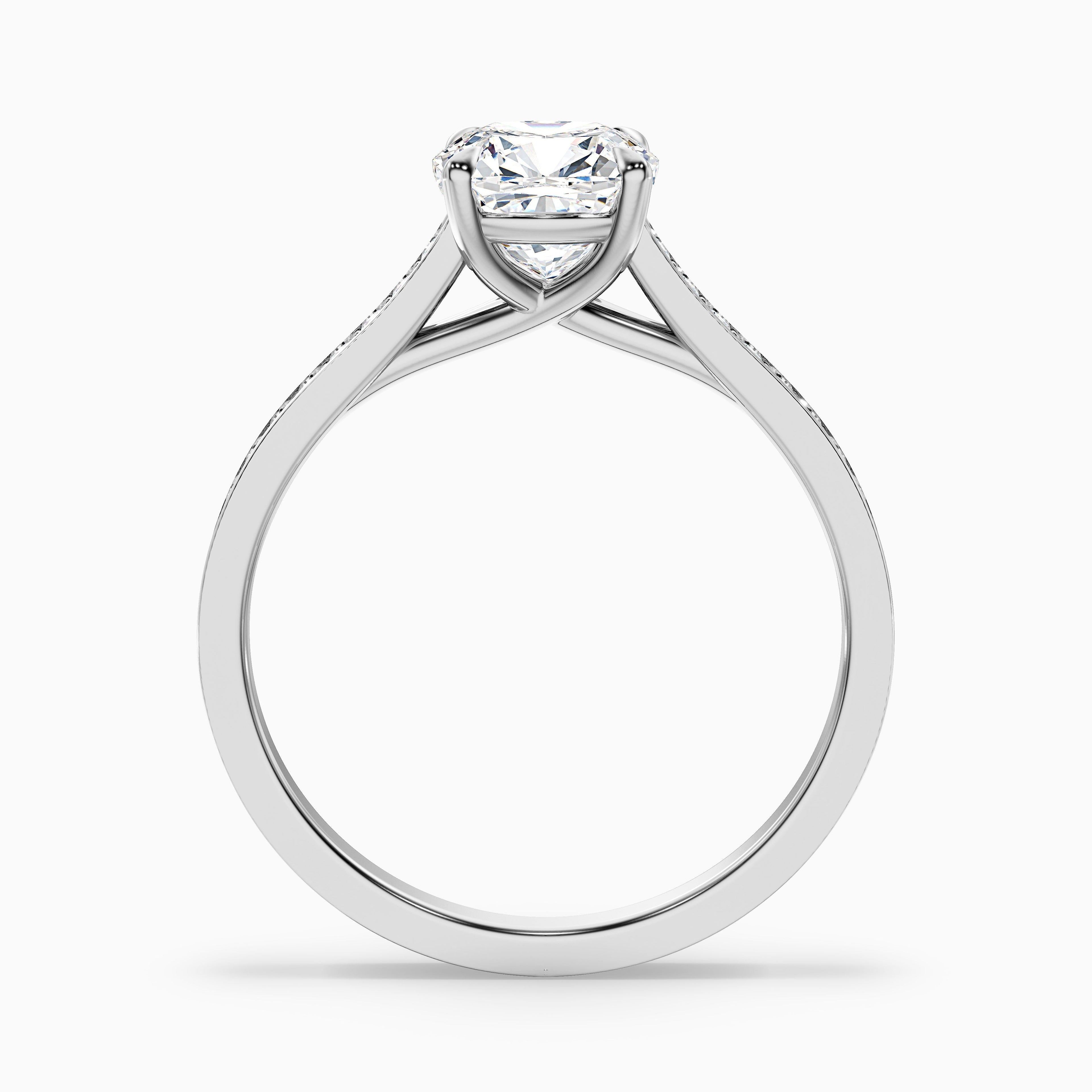 Nina 1.5 Carat Cushion Cut Side Stone Pave Moissanite Diamond Ring in 18k Rose Gold