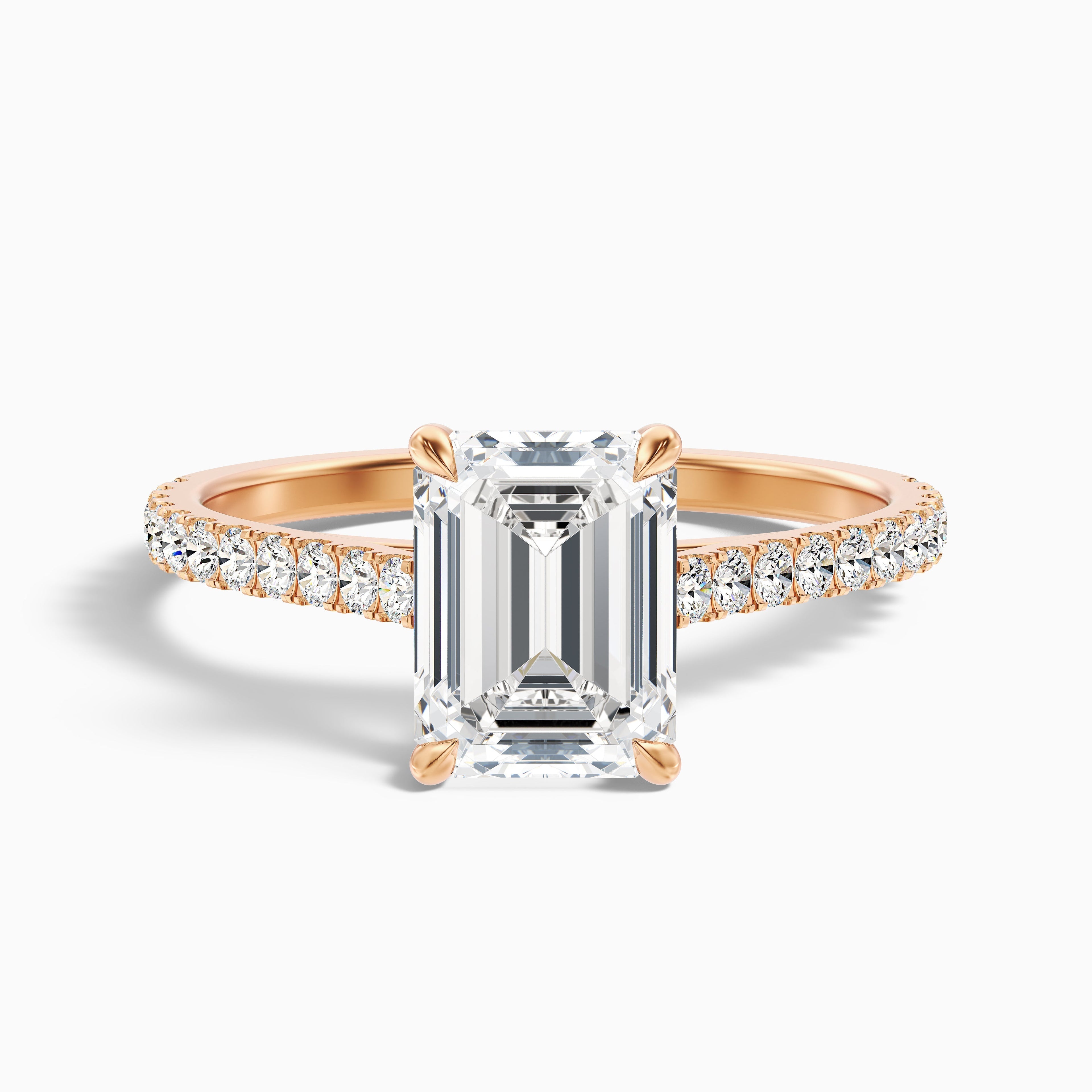 Macy 1.5 Carat Emerald Cut Side Stone Pave Moissanite Diamond Ring in 10k White Gold