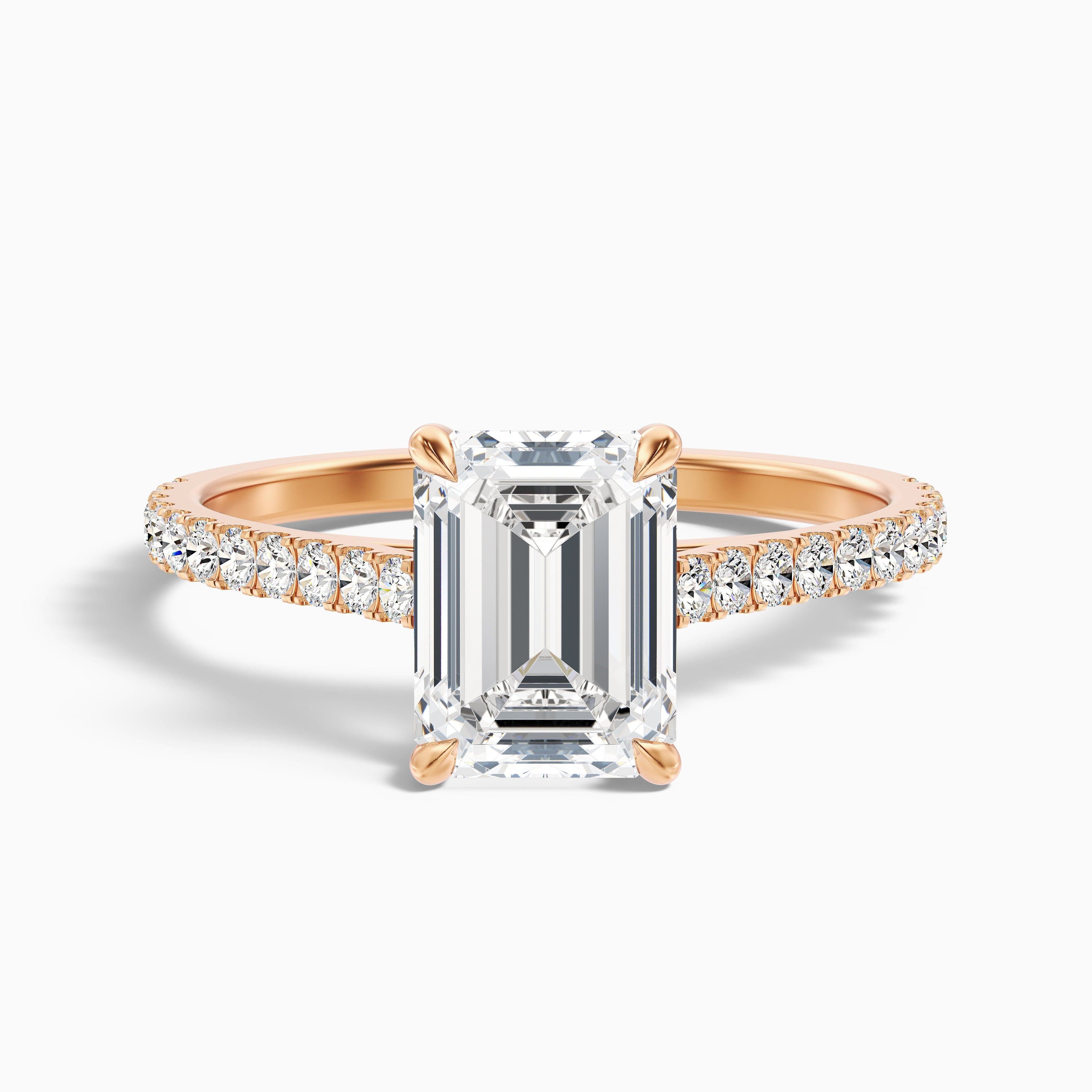 Macy 4 Carat Emerald Cut Side Stone Pave Moissanite Diamond Ring in 18k White Gold