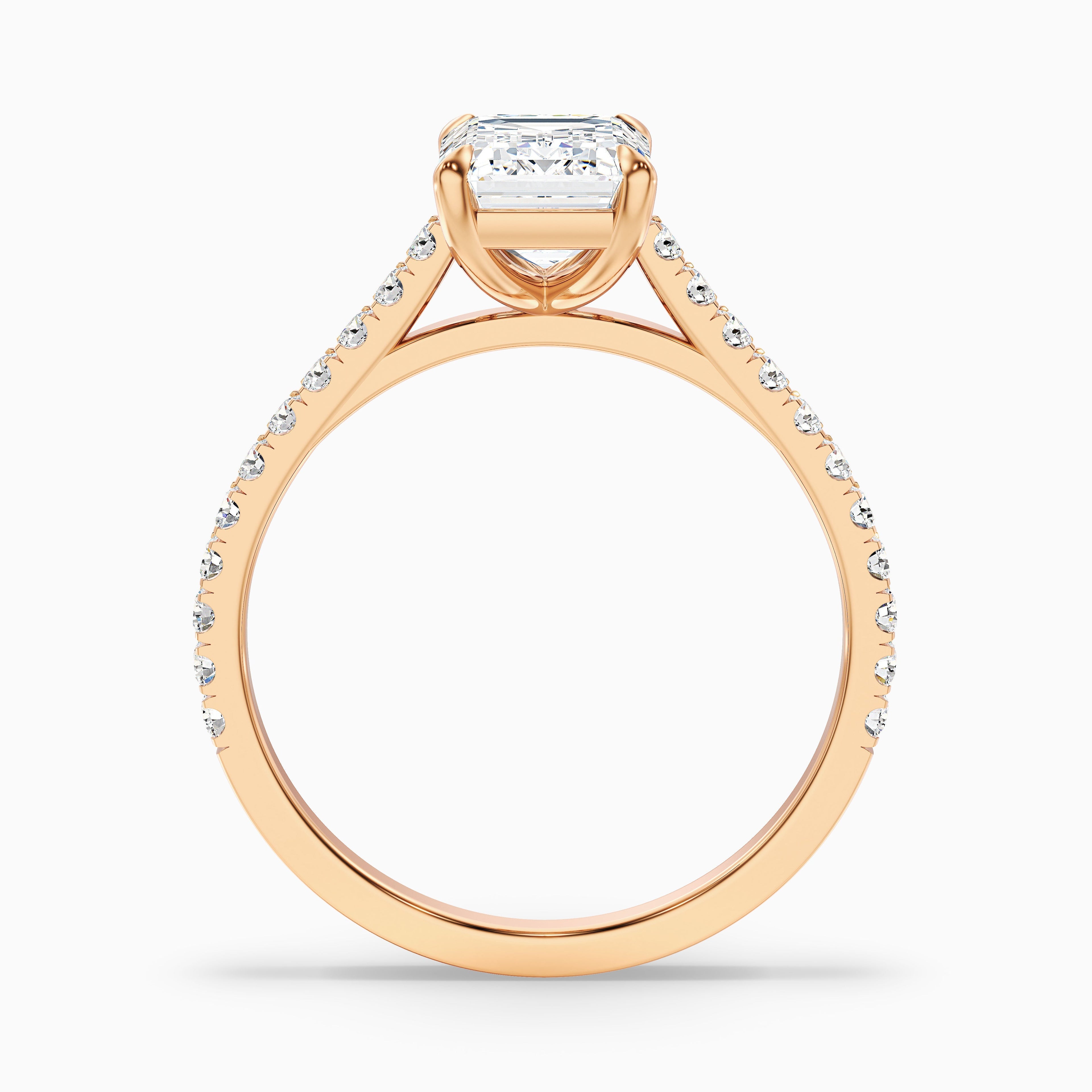 Macy 5.5 Carat Emerald Cut Side Stone Pave Moissanite Diamond Ring in 14k Rose Gold