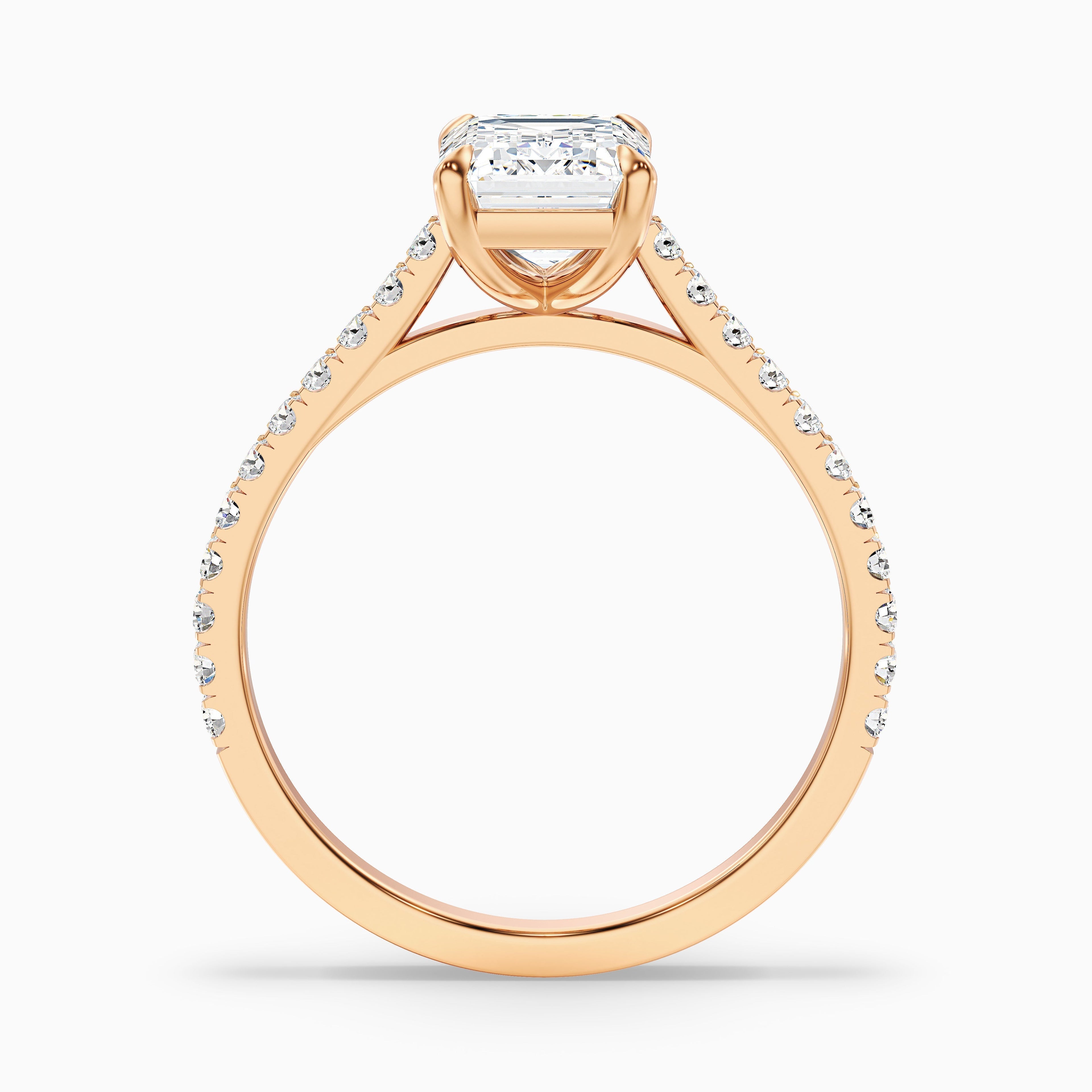 Macy 1 Carat Emerald Cut Side Stone Pave Moissanite Diamond Ring in 18k Yellow Gold