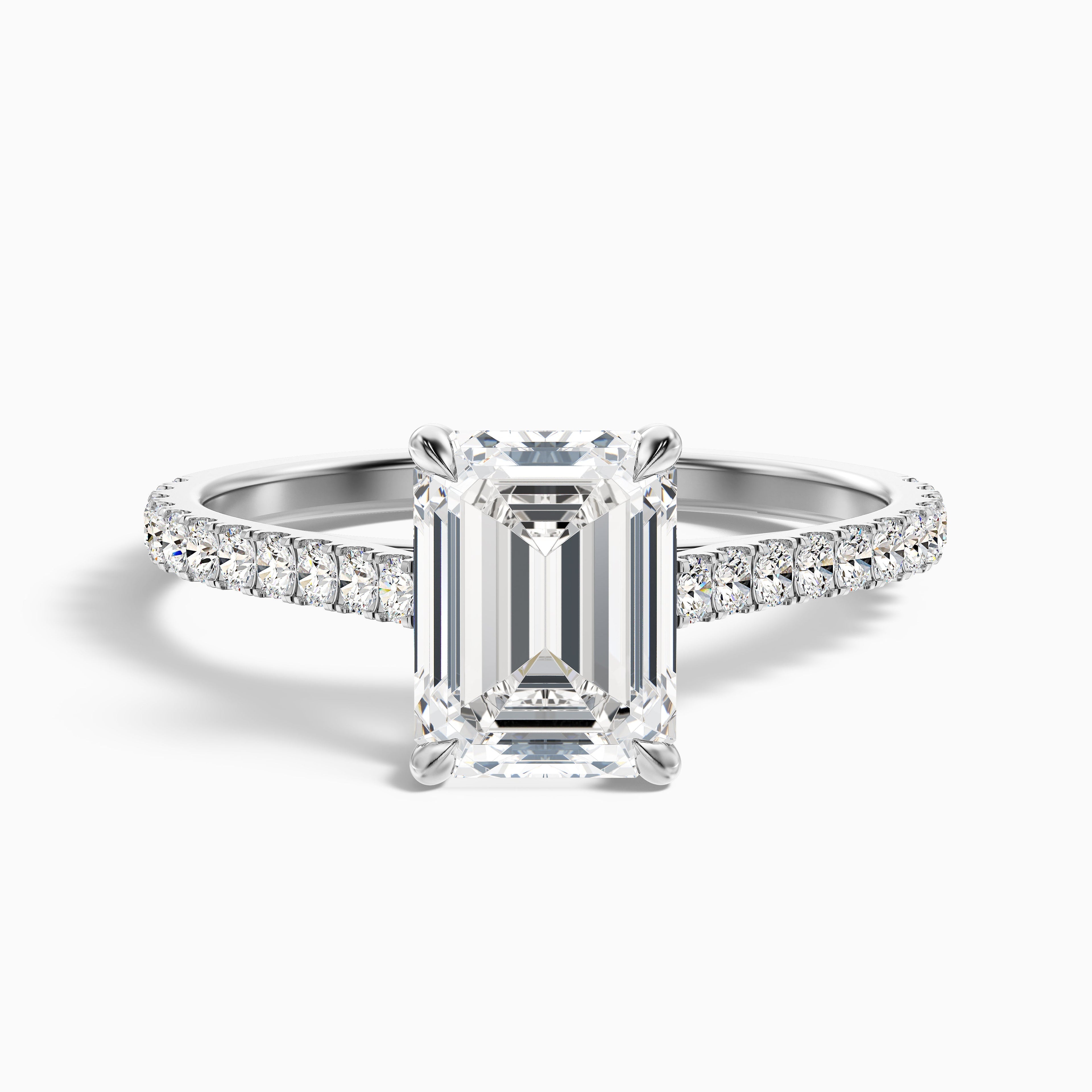 Kira 2 Carat Emerald Cut Side Stone Pave Lab Grown Engagement Ring in 14k Rose Gold