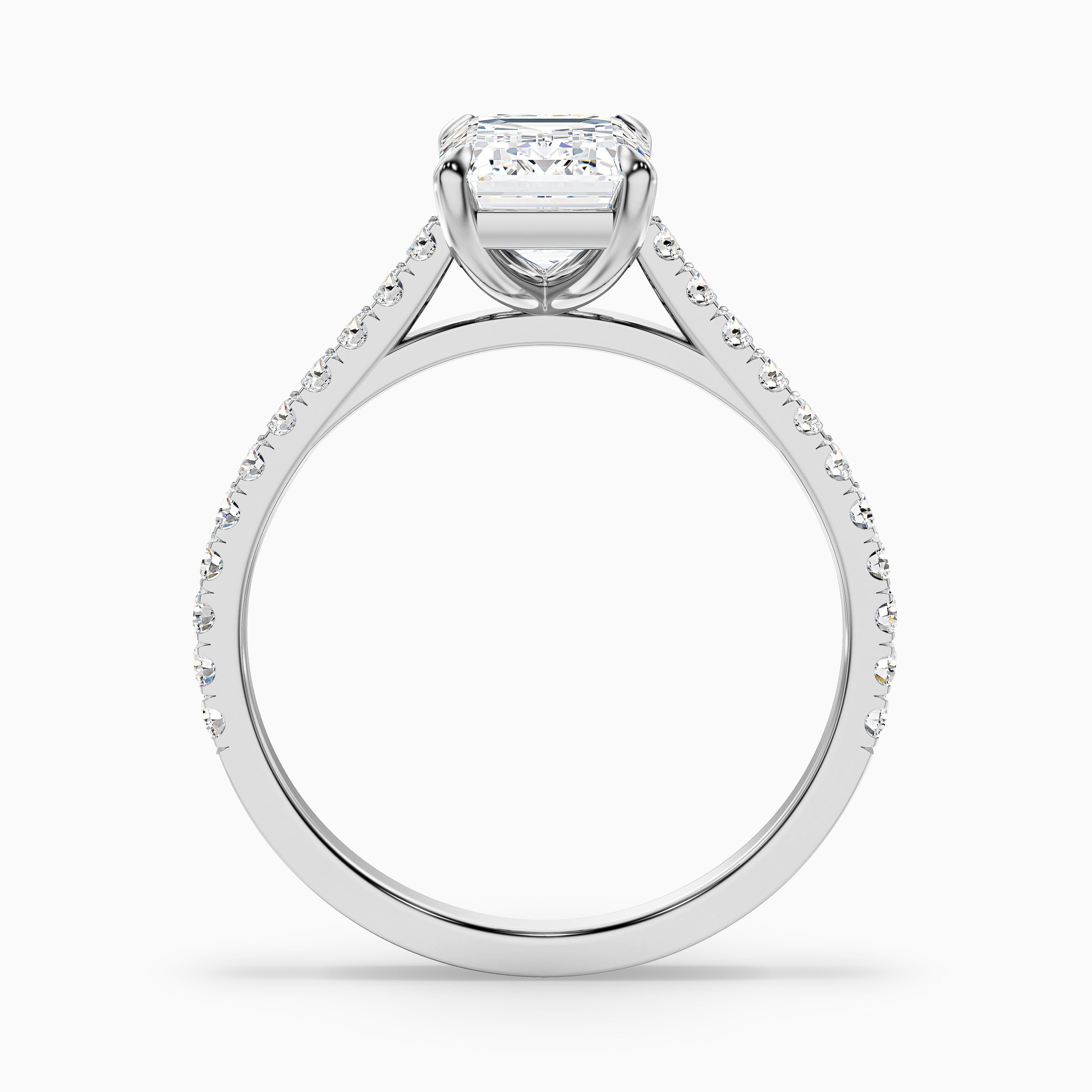 Kira 2.5 Carat Emerald Cut Side Stone Pave Lab Grown Engagement Ring in 18k White Gold