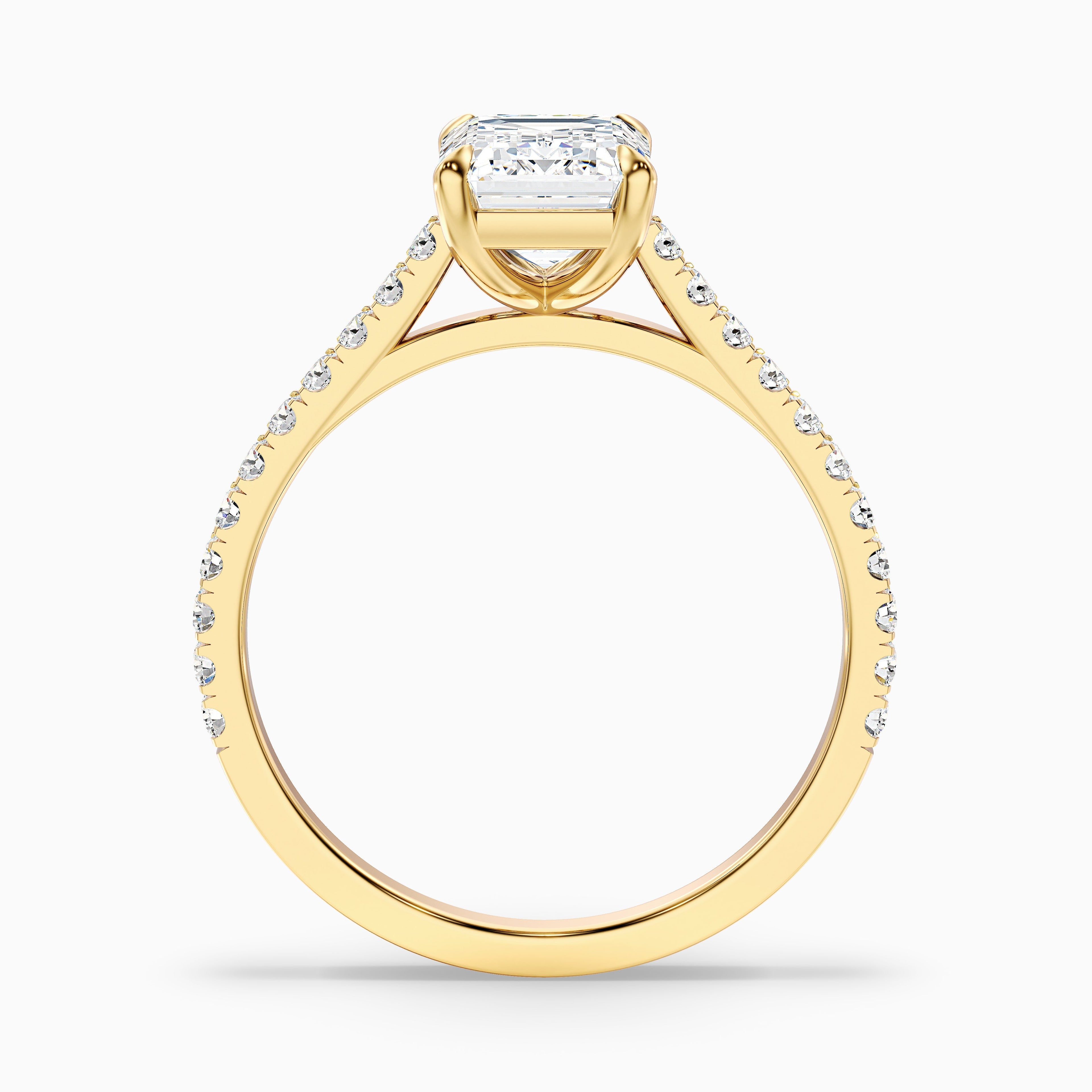 Macy 4 Carat Emerald Cut Side Stone Pave Moissanite Diamond Ring in 10k Rose Gold