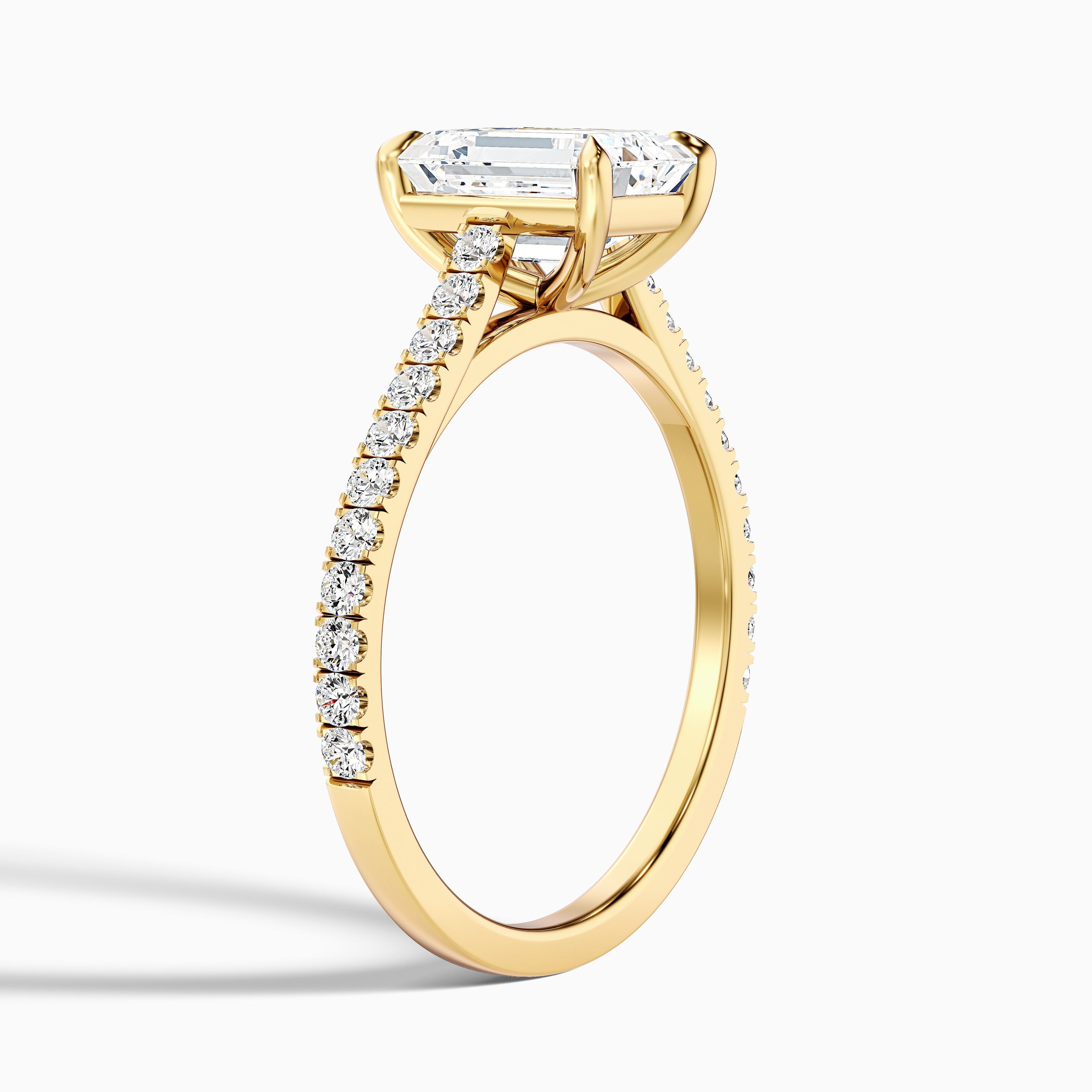 Macy 3 Carat Emerald Cut Side Stone Pave Moissanite Diamond Ring in 14k Rose Gold