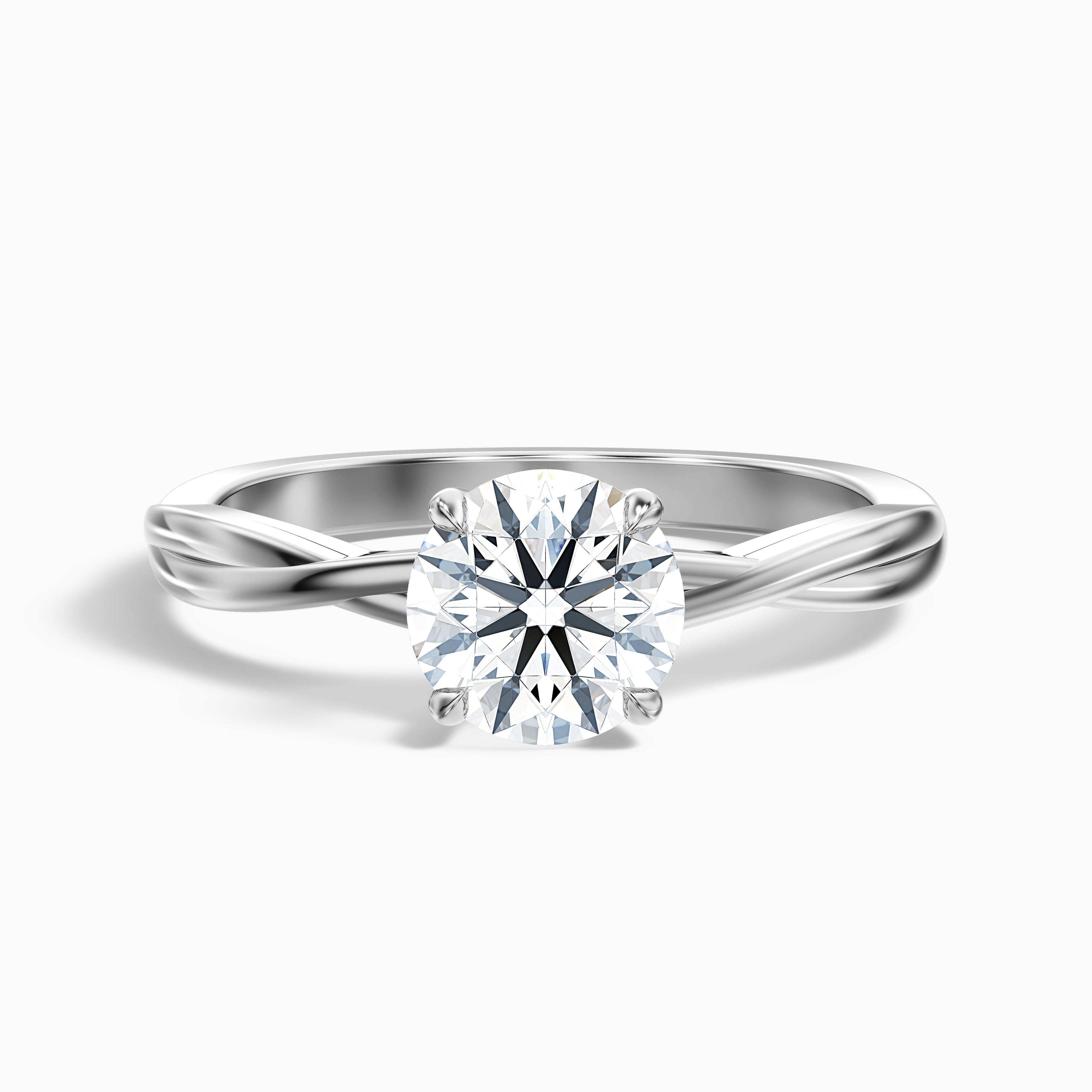 Lucy 1 Carat Round Solitaire Twisted Band Moissanite Diamond Ring in 925 Sterling Silver