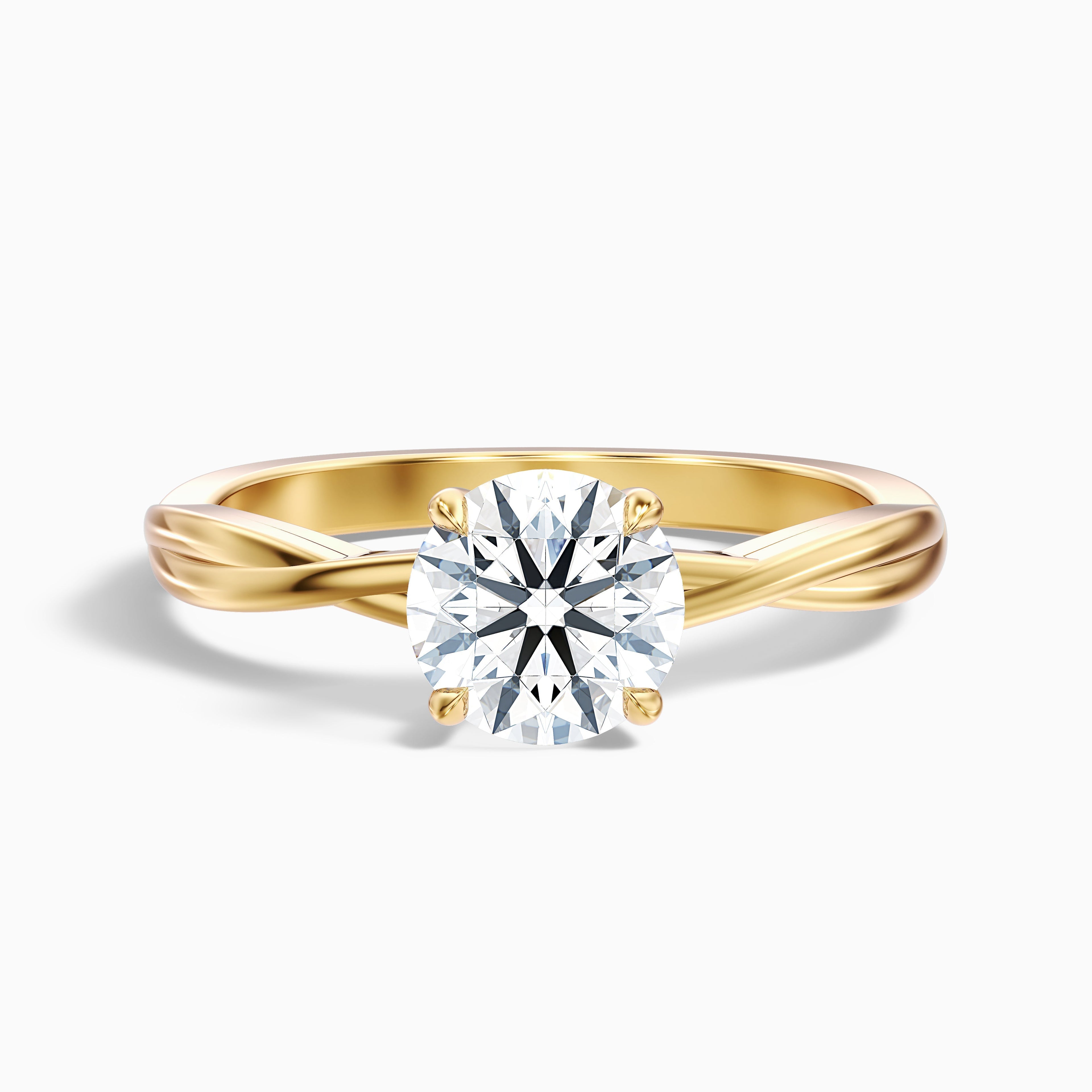 Zoya 4 Carat Round Solitaire Twisted Band Lab Grown Engagement Ring in 18k Yellow Gold