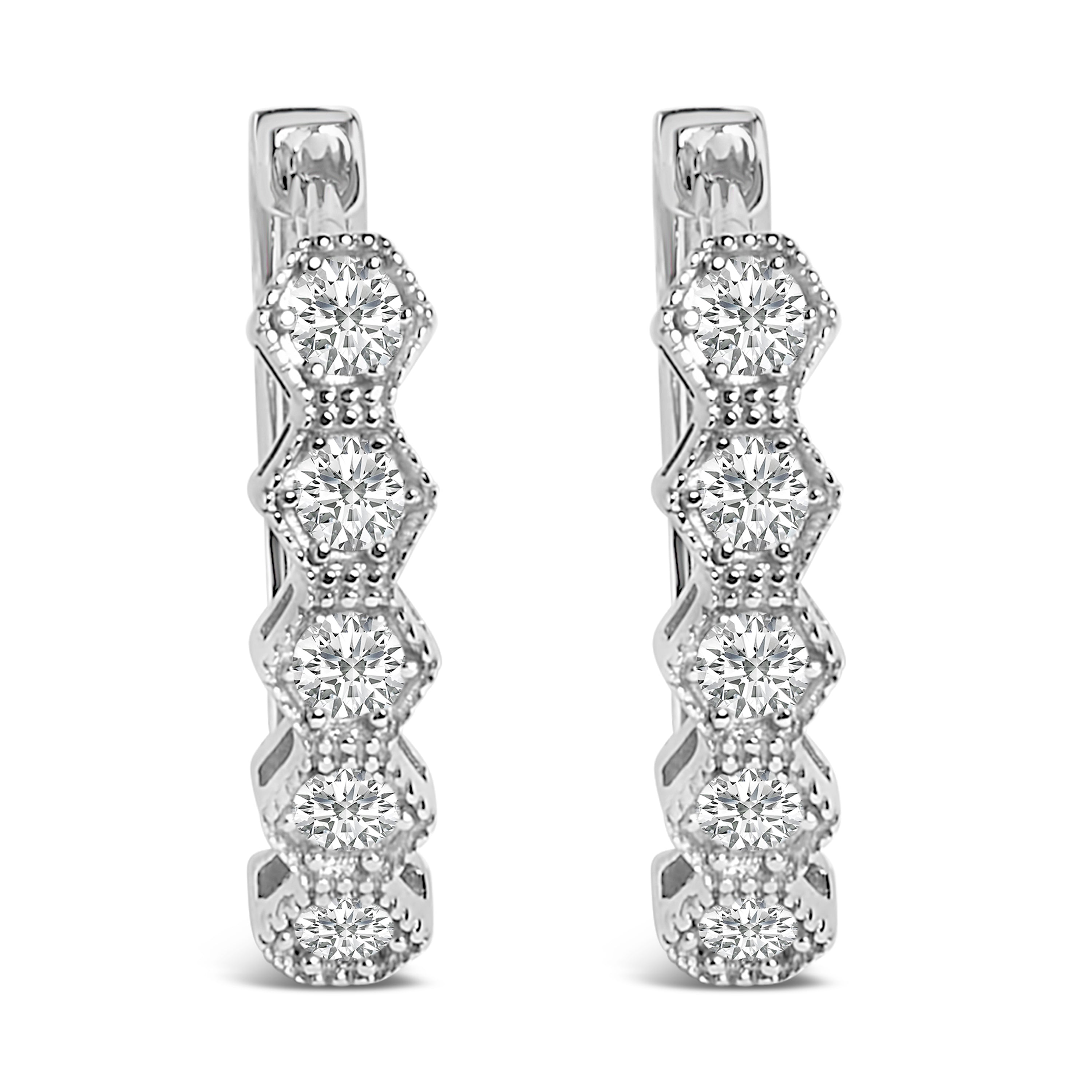 14K Gold 1/2 Cttw Diamond Earring Zig-Zagging Geometric Hoop Earrings (G-H Color, SI1-SI2) DestGlow