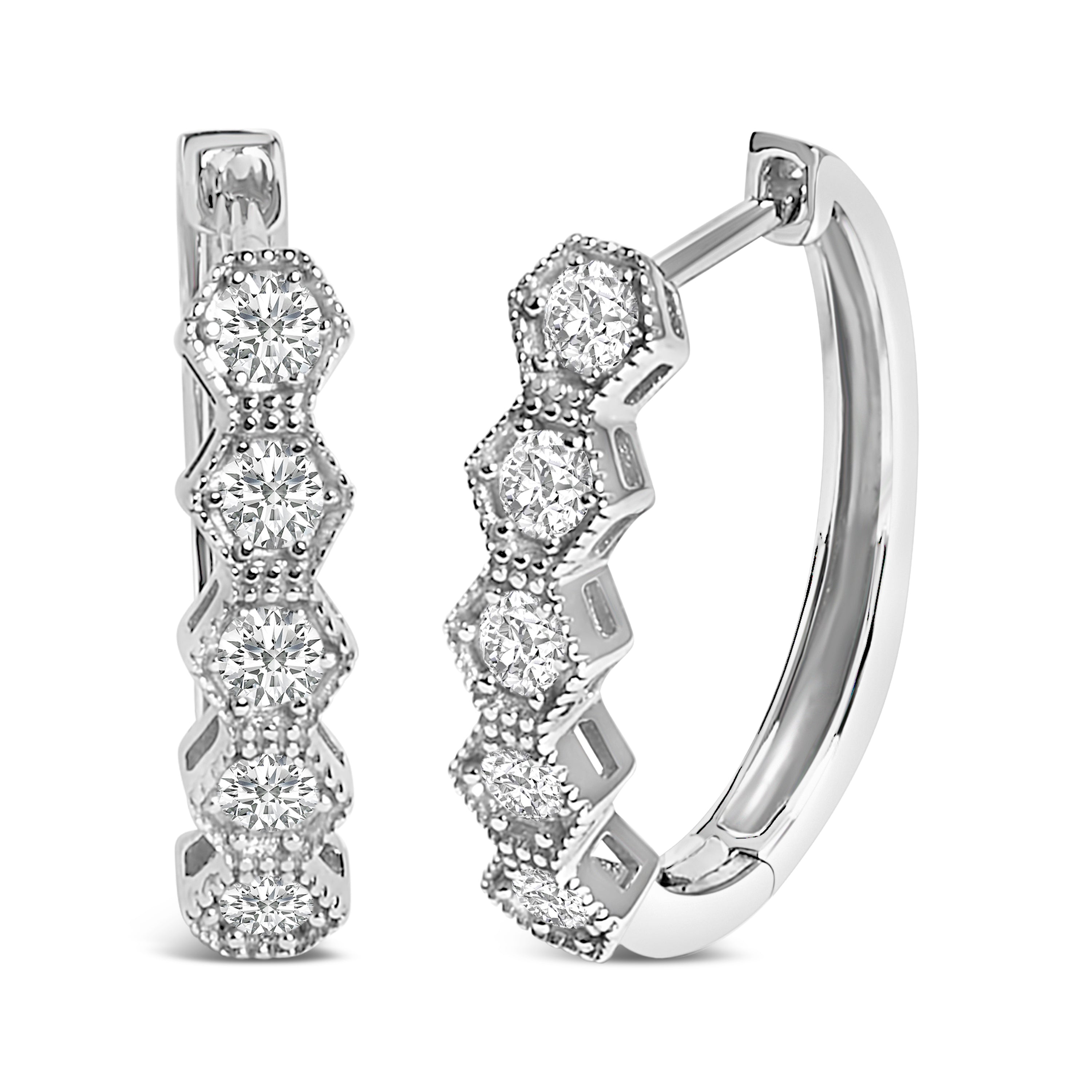 14K Gold 1/2 Cttw Diamond Earring Zig-Zagging Geometric Hoop Earrings (G-H Color, SI1-SI2) DestGlow