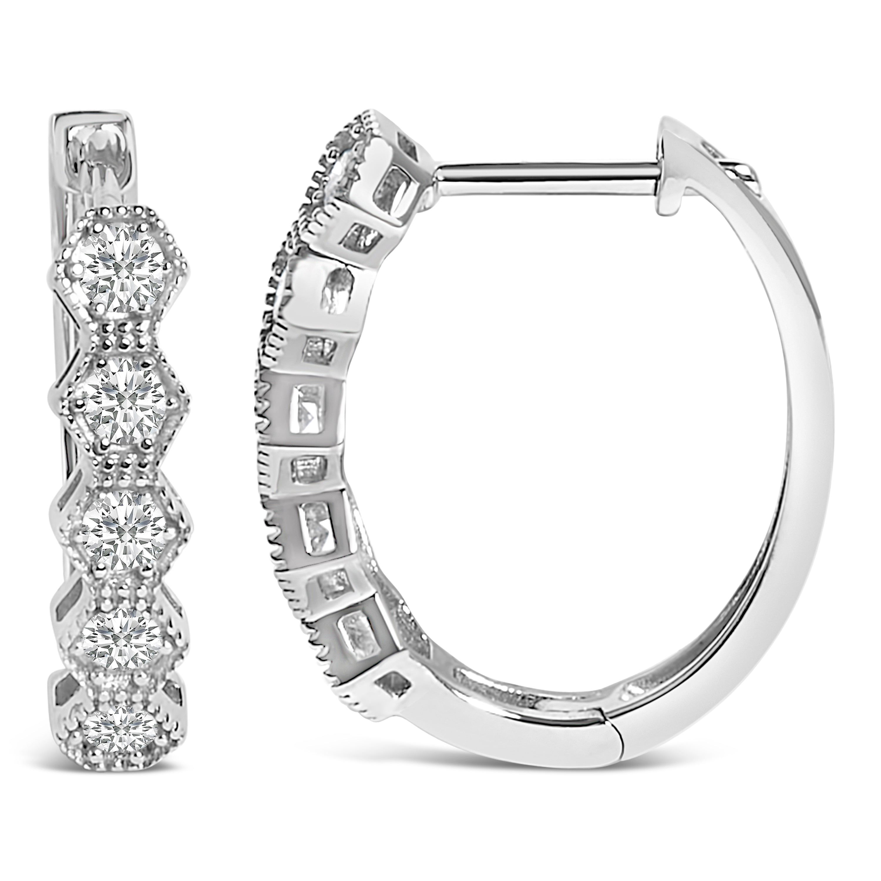 14K Gold 1/2 Cttw Diamond Earring Zig-Zagging Geometric Hoop Earrings (G-H Color, SI1-SI2) DestGlow