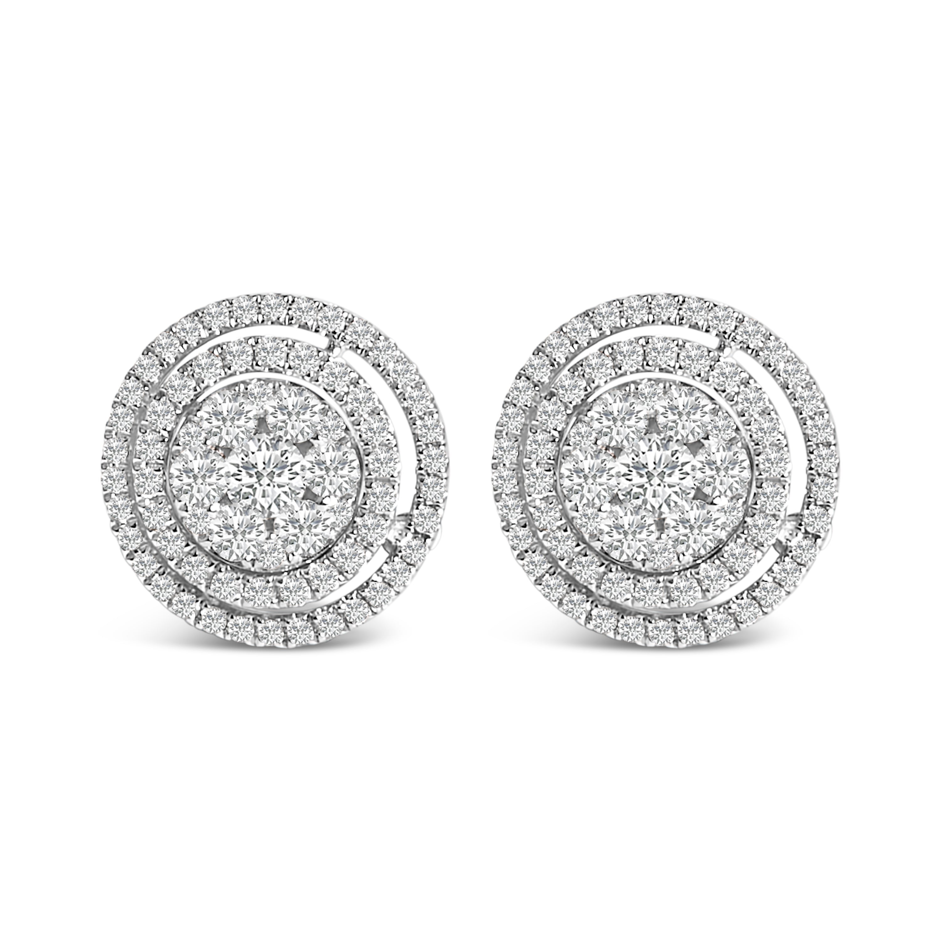 14K Gold 1 3/8 Cttw Diamond Cluster and Double Halo Stud Earring (G-H Color, SI1-SI2 Clarity) by Bids.com