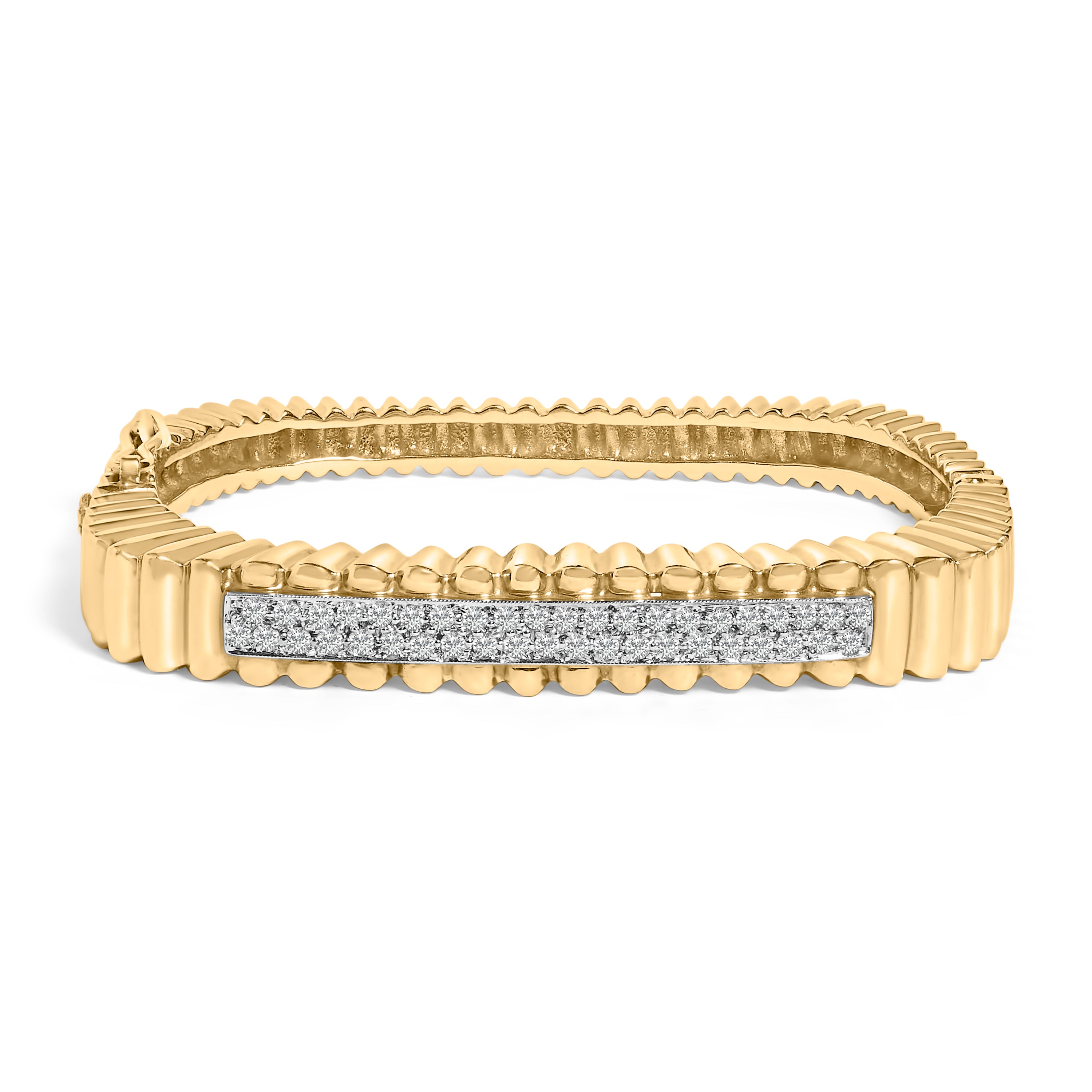 14K Yellow Gold 1 1/4 Cttw Diamond Ribbed Rounded Rectangle Bangle Bracelet (G-H Color, VS2-SI1 Clarity) - 7.75" Inches by Bids.com