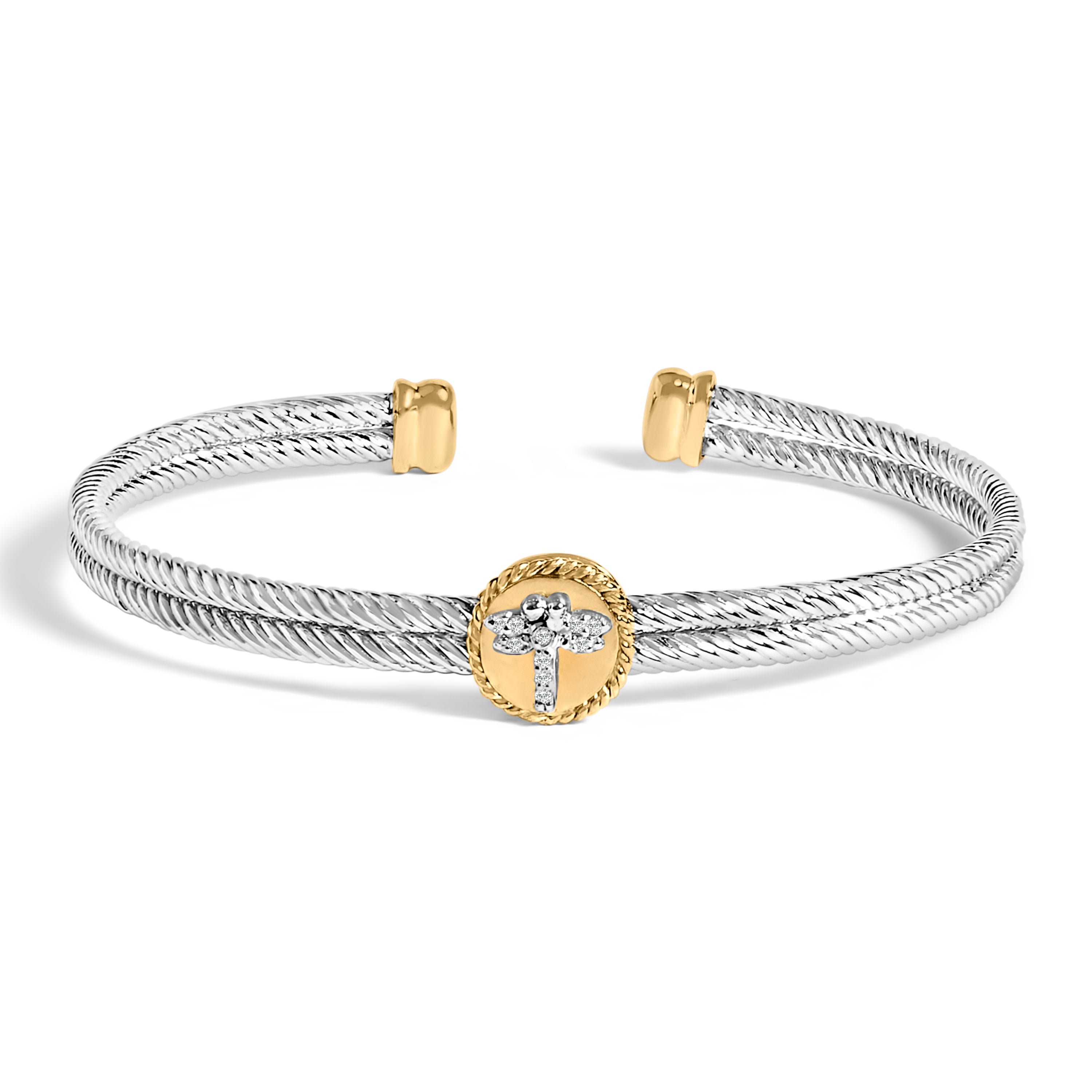 18K Yellow Gold Plated .925 Sterling Silver Diamond Accent Dragonfly Medallion Bangle Bracelet (I-J Color, SI1-SI2 Clarity) - 7.75 Inches by Bids.com
