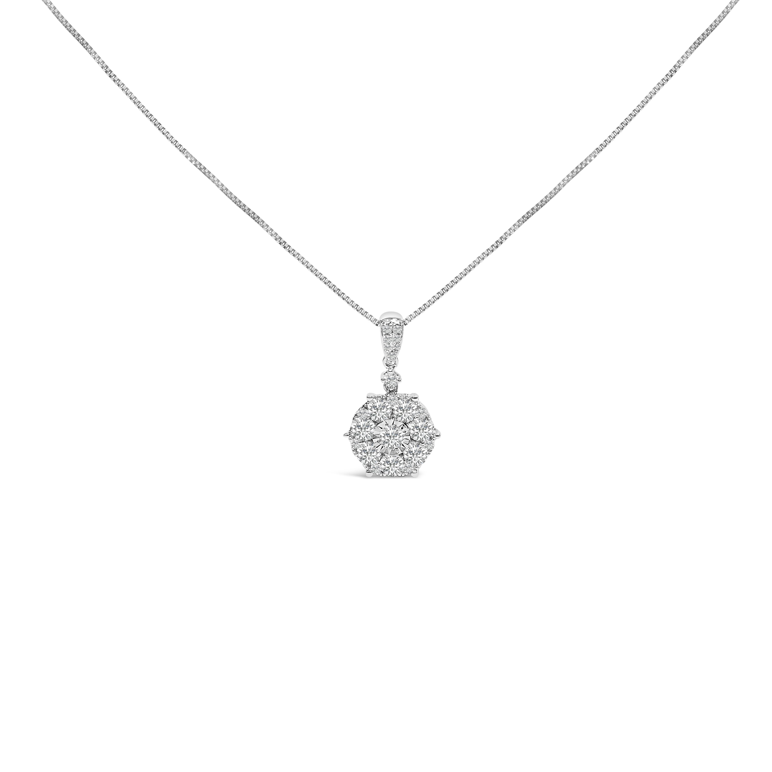 14K White Gold 1 1/5 Cttw Diamond Composite Cluster Pendant Necklace (F-G Color, VS2-SI1 Clarity) - 18" Inches by Bids.com