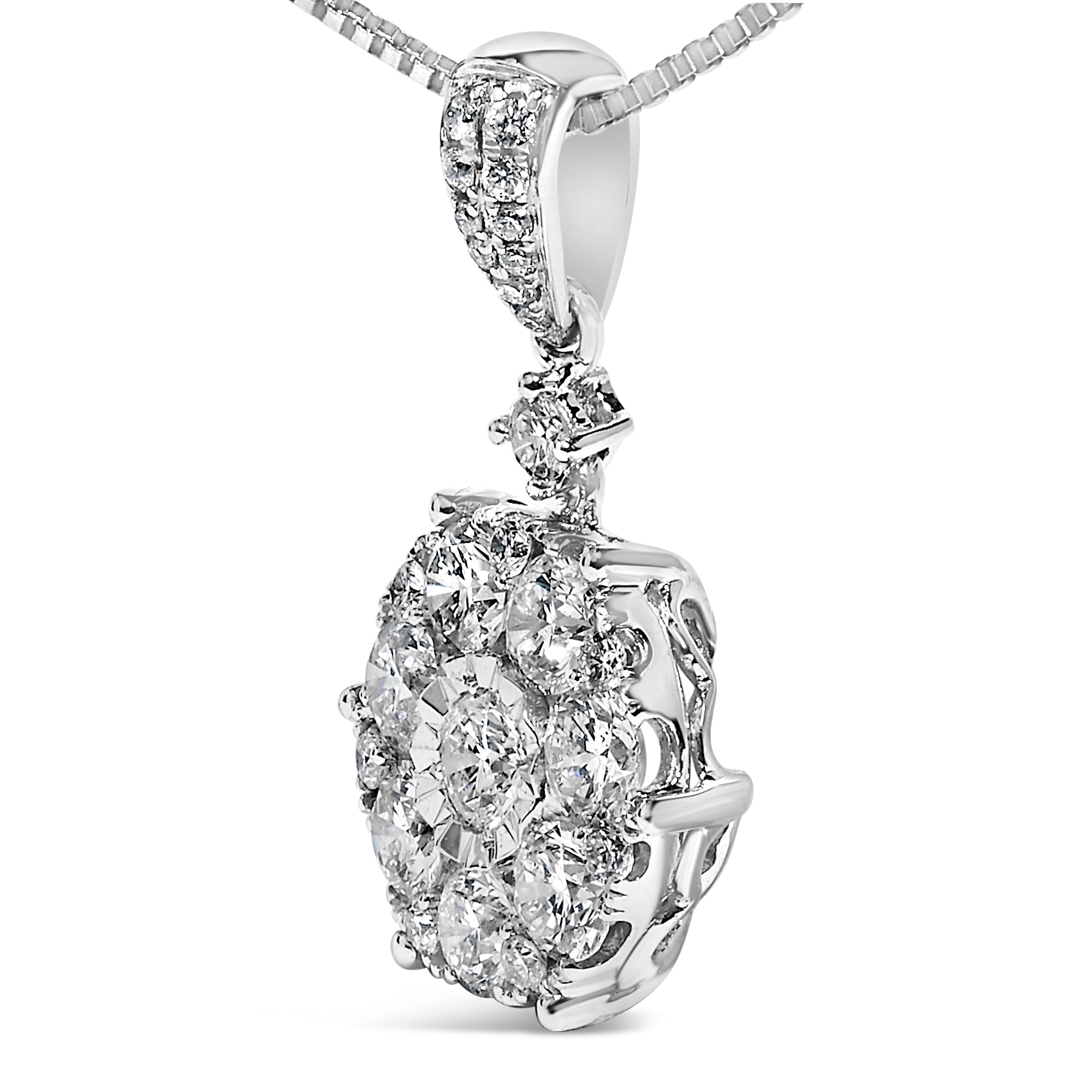 14K White Gold 1 1/5 Cttw Diamond Composite Cluster Pendant Necklace (F-G Color, VS2-SI1 Clarity) - 18" Inches by Bids.com