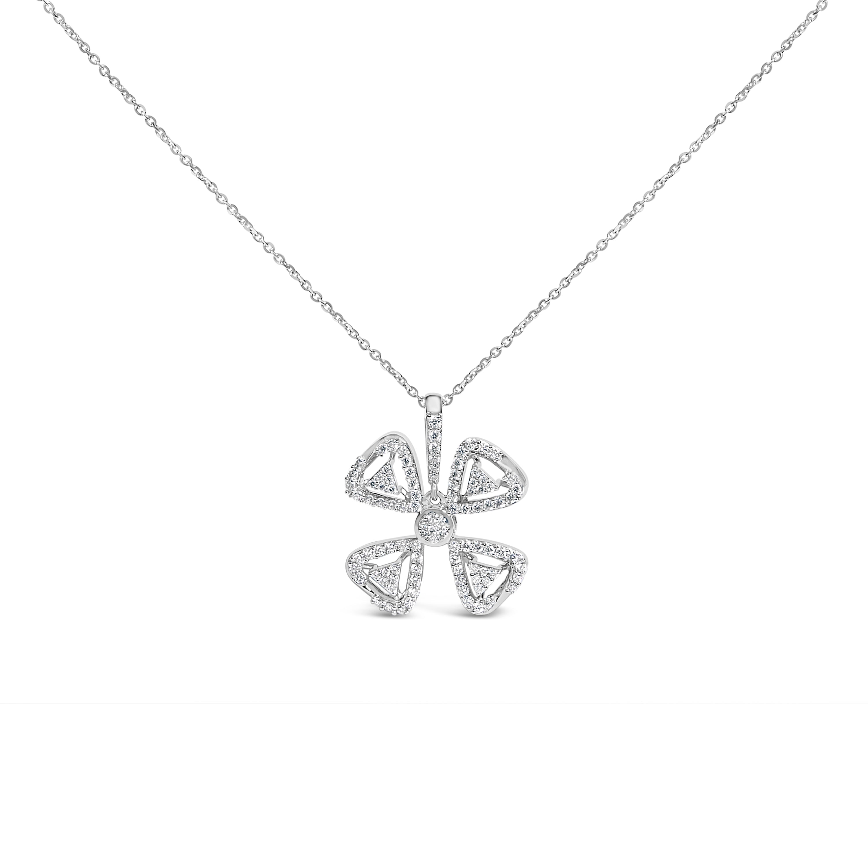 14K White Gold 5/8 Cttw Diamond 4 Leaf Floral Pendant Necklace (H-I Color, I1-I2 Clarity) - 18" Inches by Bids.com