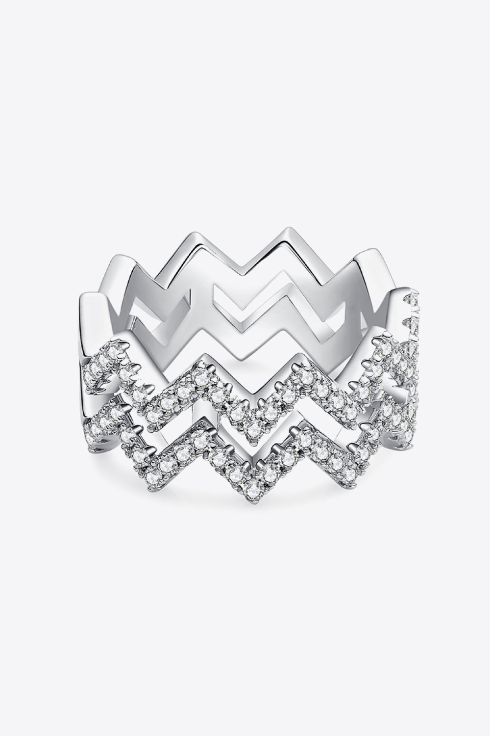 Adored Sparkala™ Zigzag Stacking Rings (Platinum Over Pure Sterling Silver) - DestGlow