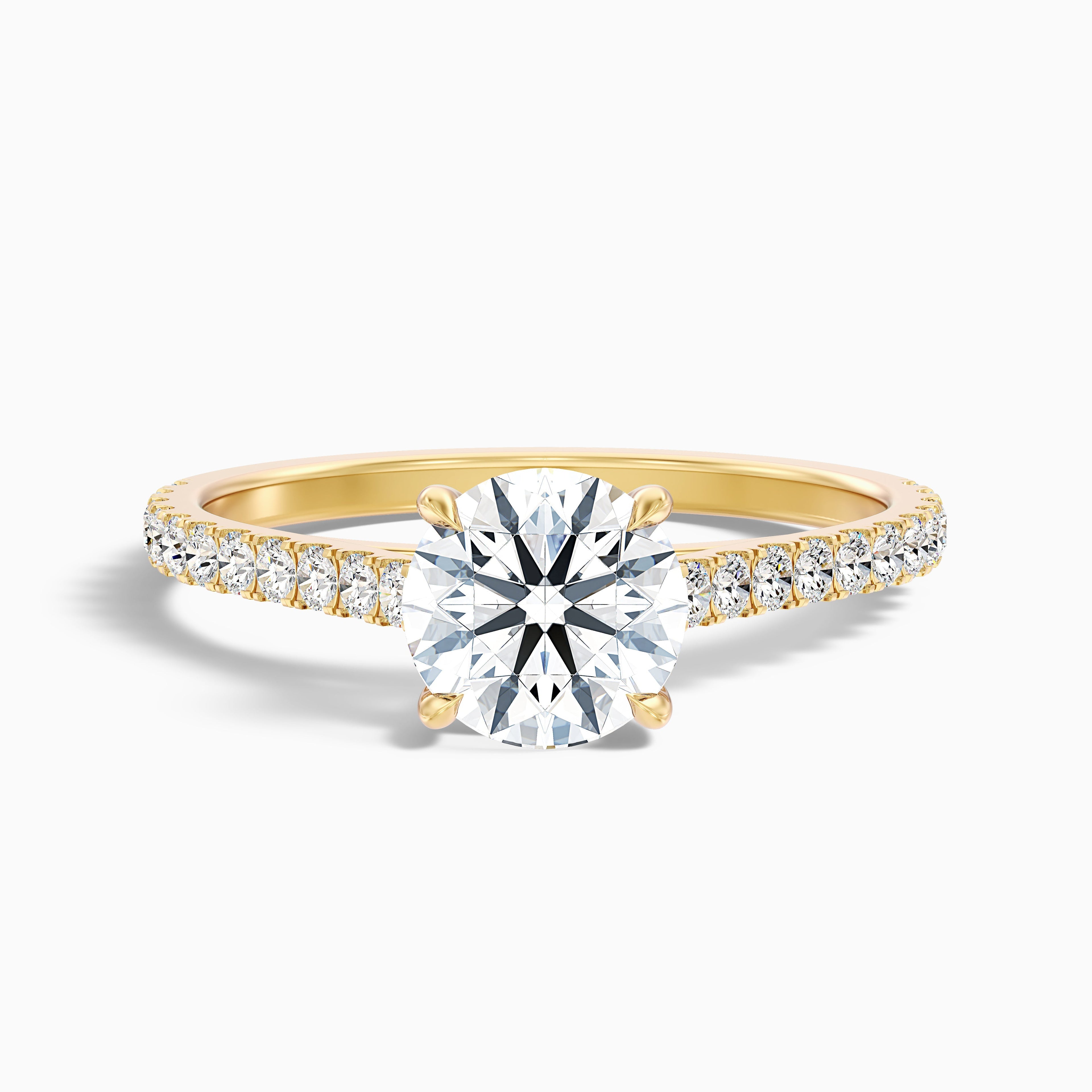 Lilly 3.5 Carat Round Side Stone Pave Moissanite Diamond Ring in 10k Yellow Gold