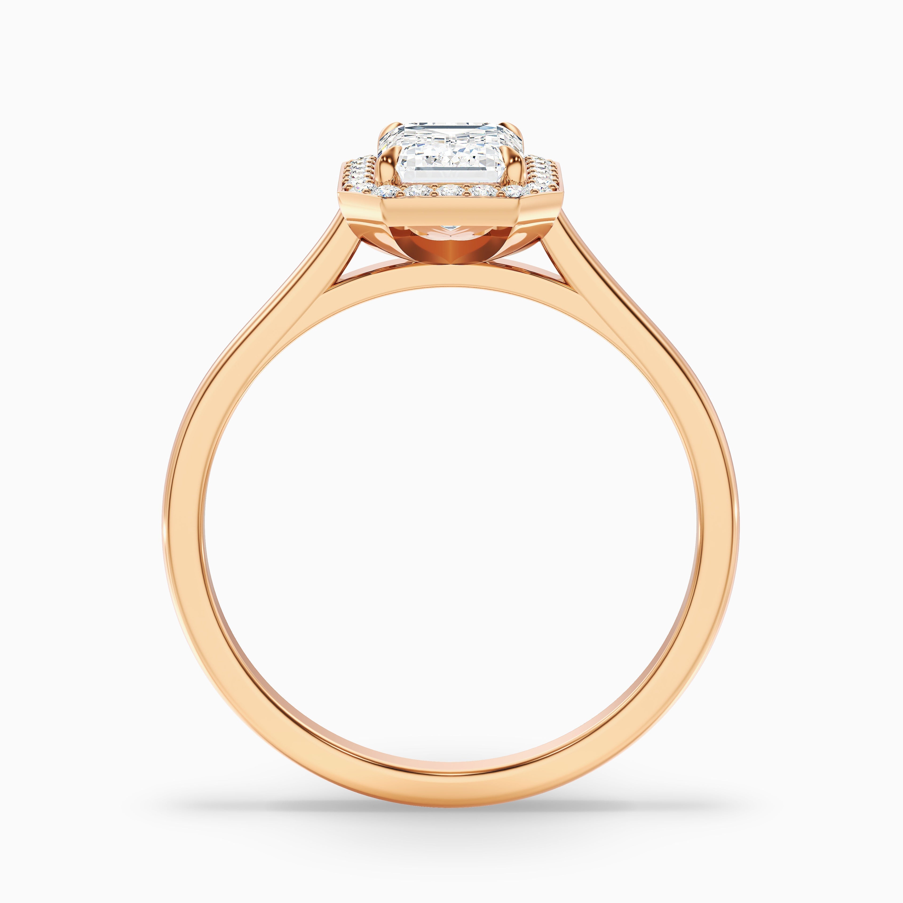 Lara 3 Carat Emerald Cut Halo Moissanite Diamond Ring in 18k Yellow Gold
