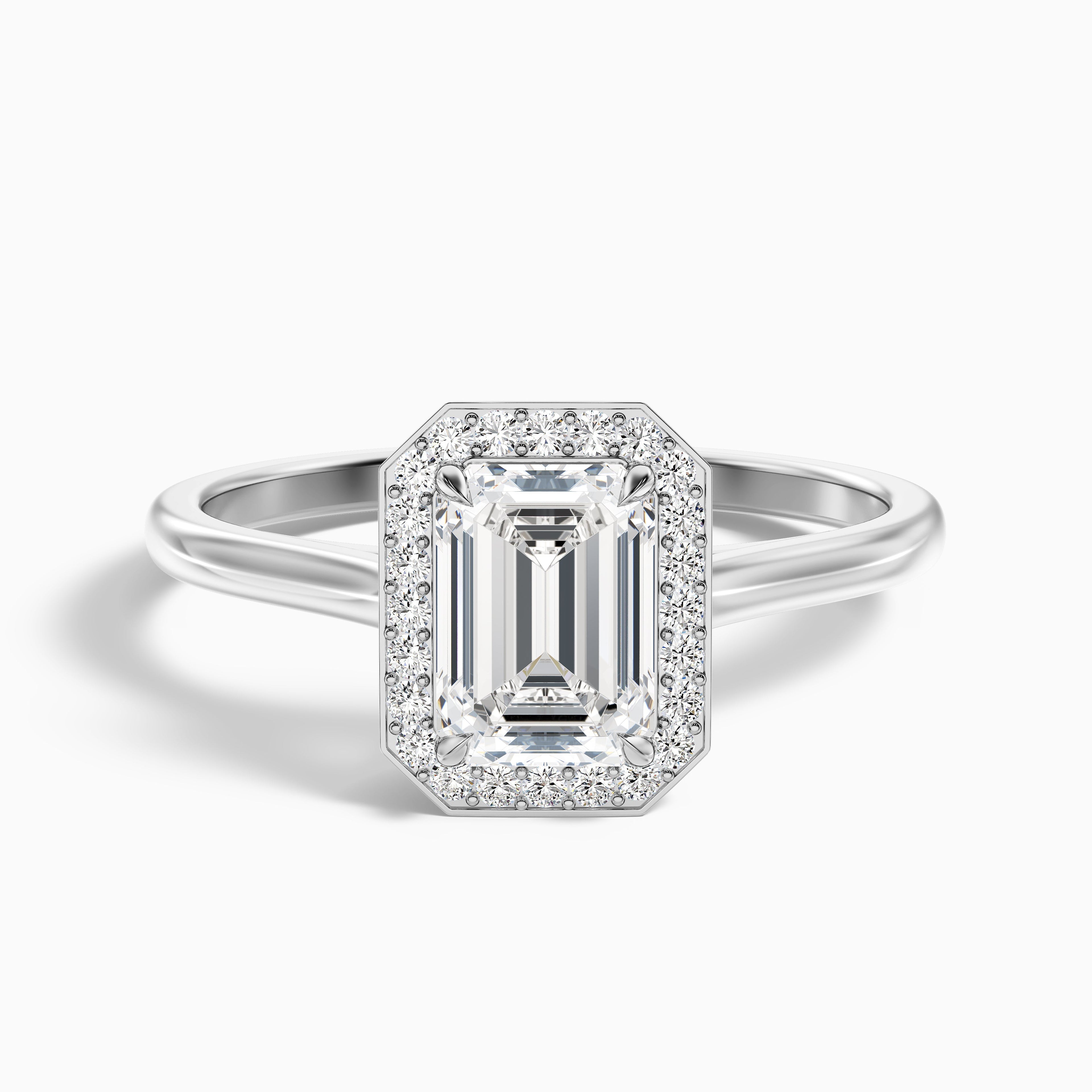 Lara 4.5 Carat Emerald Cut Halo Moissanite Diamond Ring in 18k Rose Gold