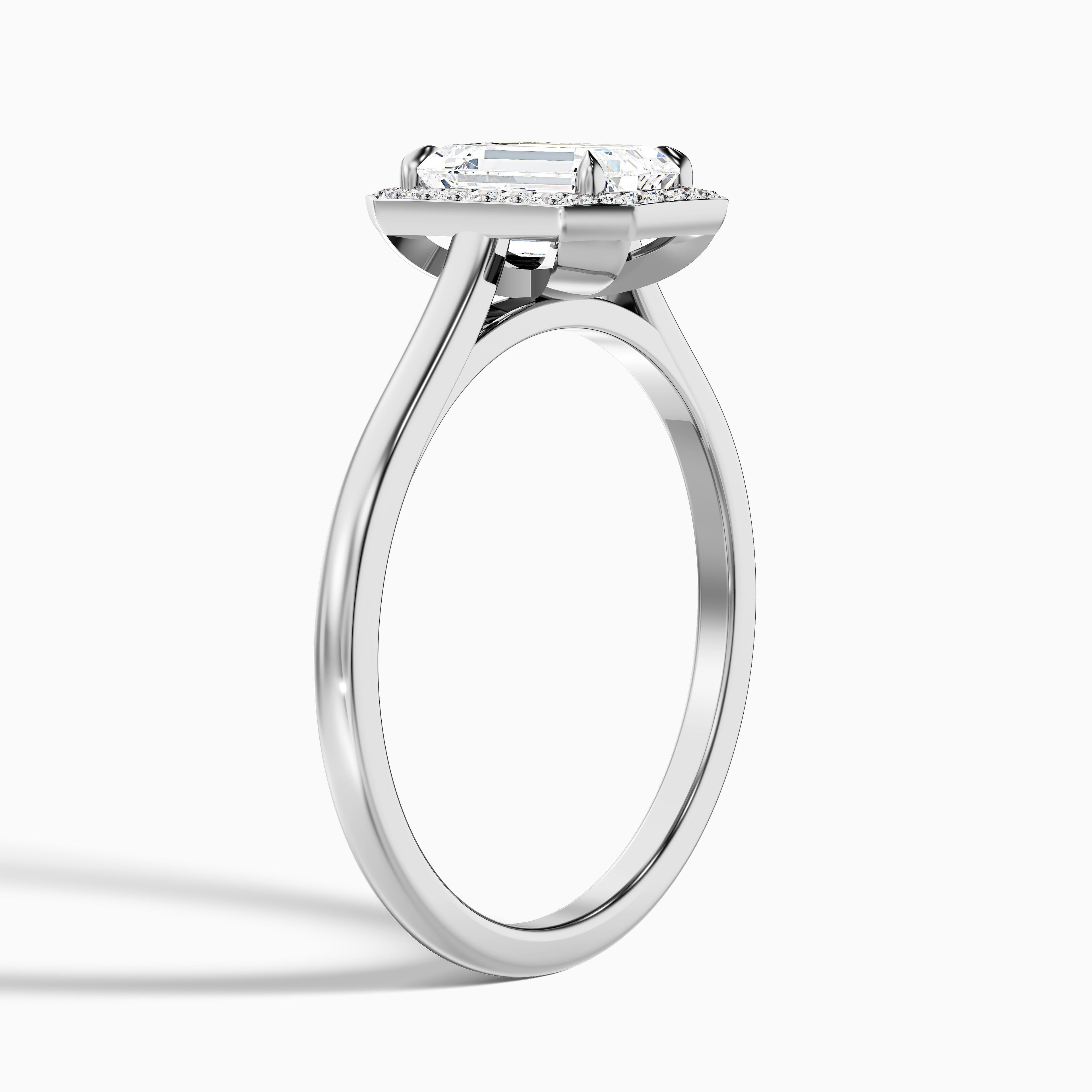 Lara 3 Carat Emerald Cut Halo Moissanite Diamond Ring in 10k Yellow Gold