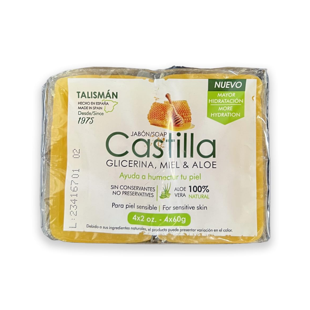 Talisman Castilla Natural Soap Glycerin, Honey and Aloe Vera (2 oz 4pk) DestGlow