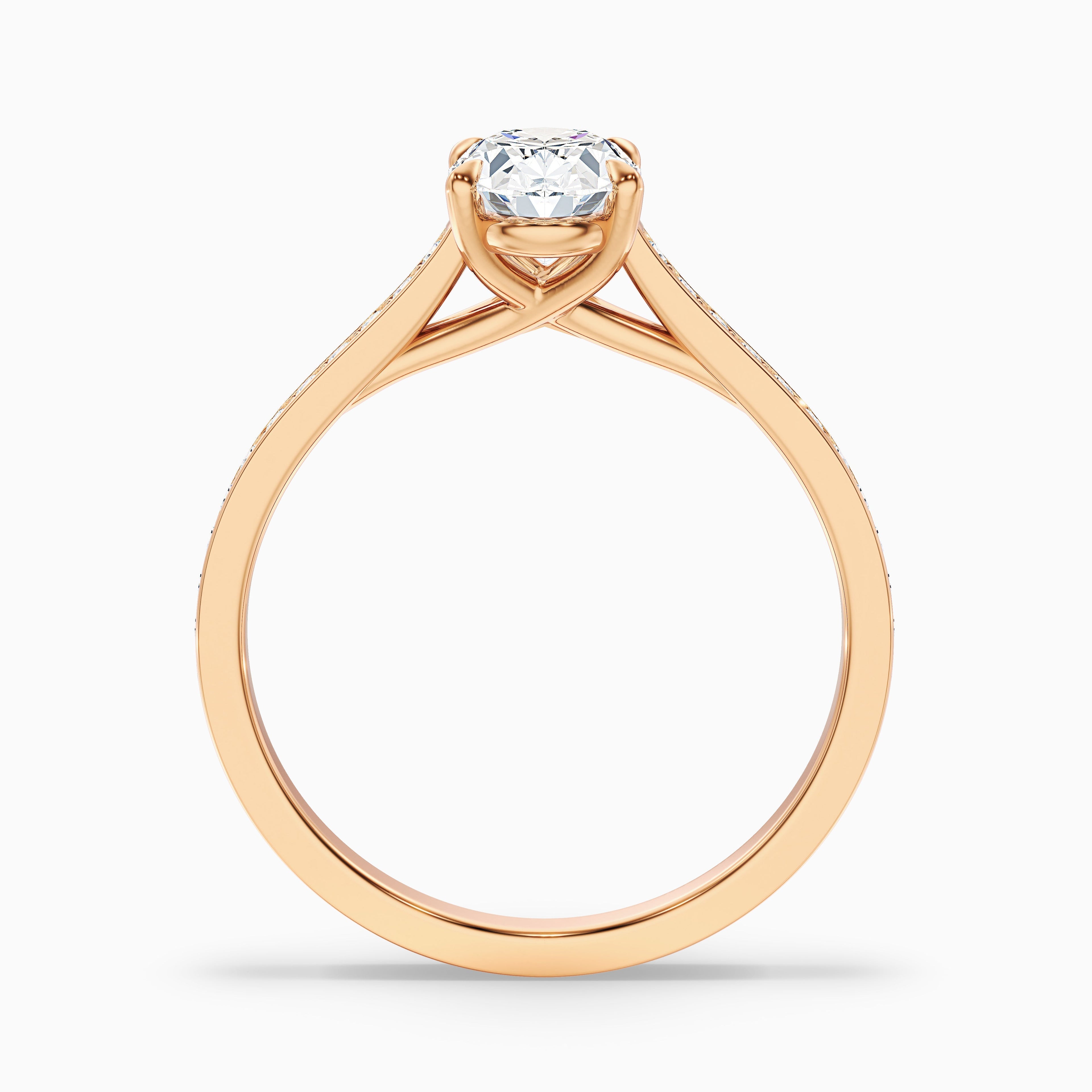 Carla 1.5 Carat Oval Cut Side Stone Pave Moissanite Diamond Ring in 18k Rose Gold
