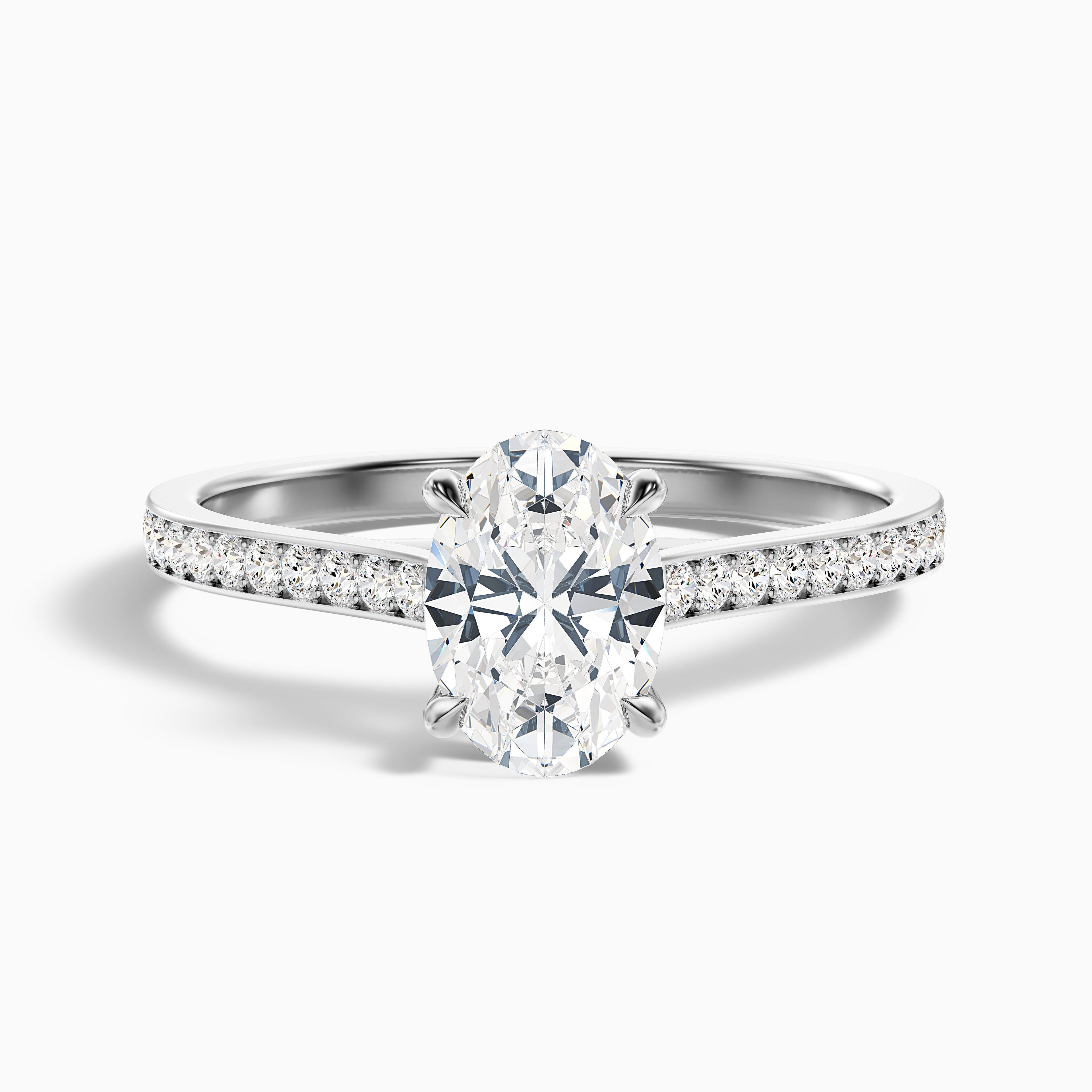 Carla 1 Carat Oval Cut Side Stone Pave Moissanite Diamond Ring in Platinum