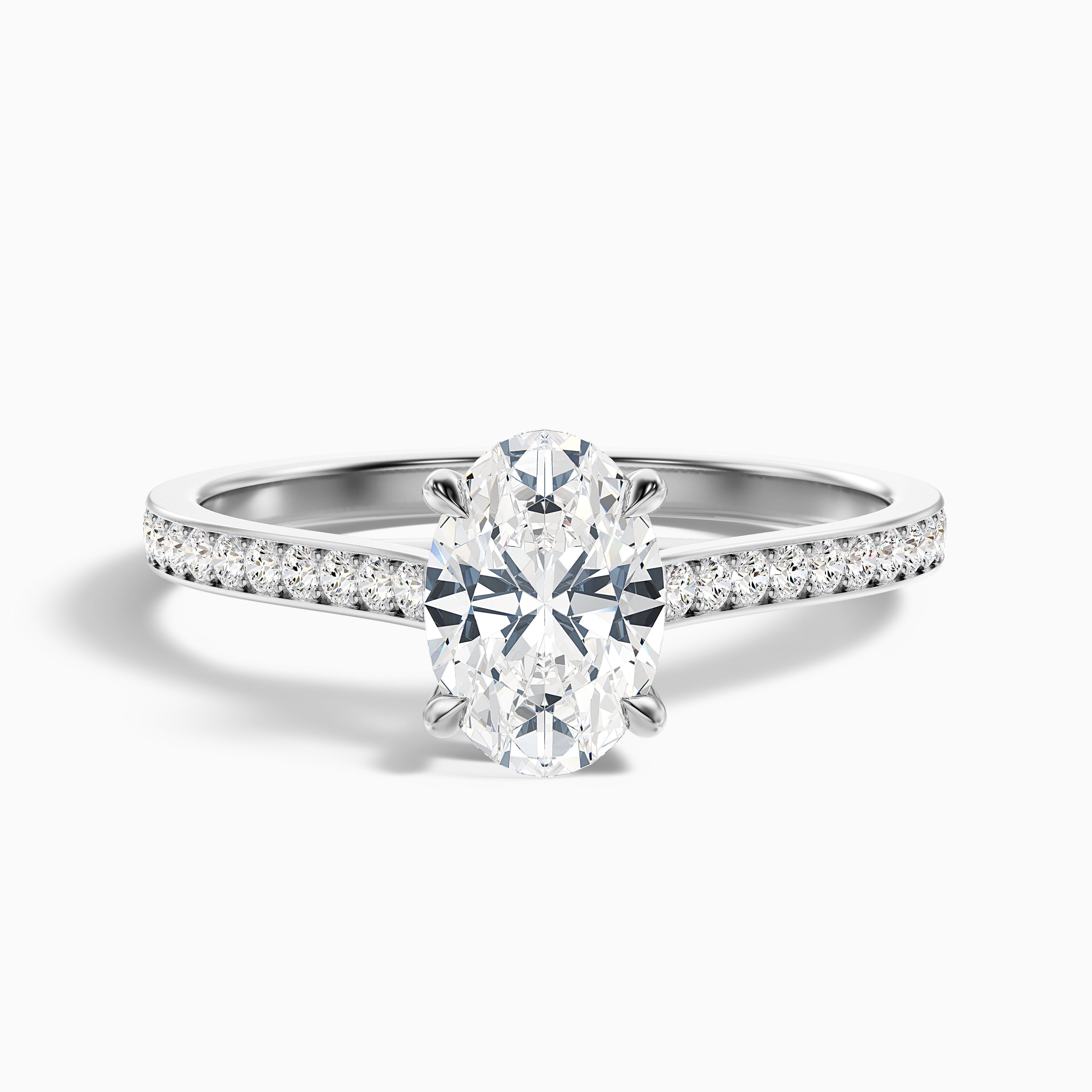 Carla 3 Carat Oval Cut Side Stone Pave Moissanite Diamond Ring in 925 Sterling Silver