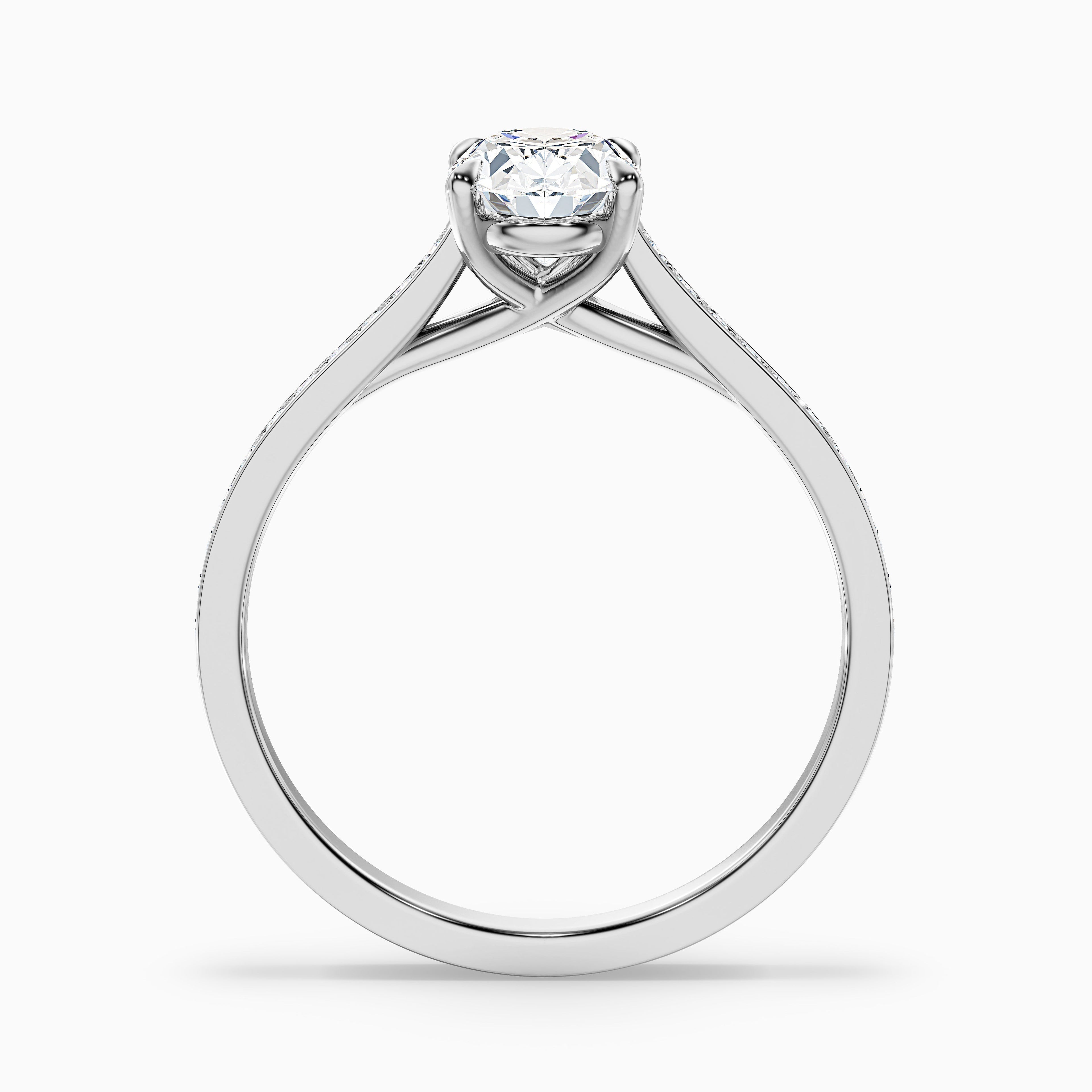 Carla 3.5 Carat Oval Cut Side Stone Pave Moissanite Diamond Ring in 10k Yellow Gold