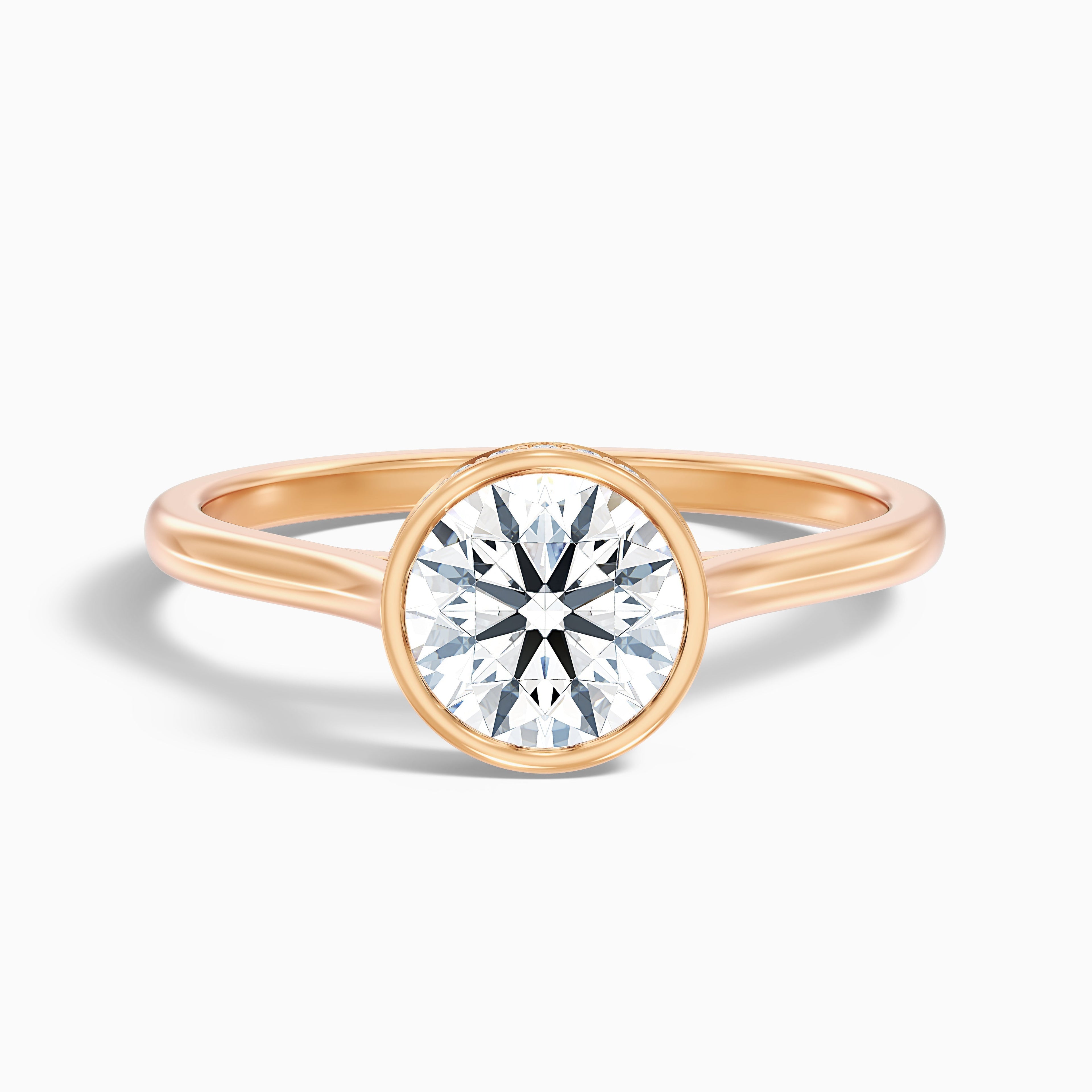 Angel 3.5 Carat Round Bezel Set Moissanite Diamond Ring with Hidden Halo in 10k Rose Gold