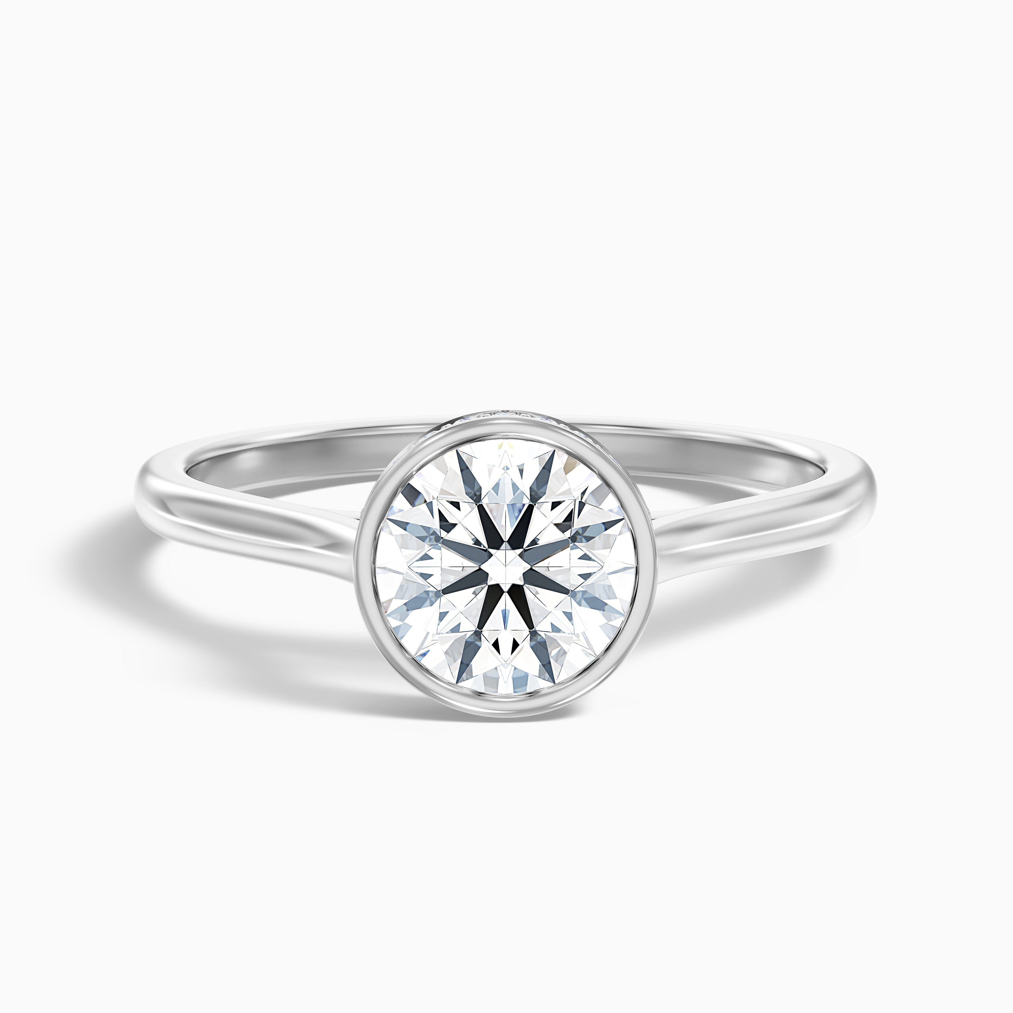 Angel 3.5 Carat Round Bezel Set Moissanite Diamond Ring with Hidden Halo in 14k White Gold DestGlow