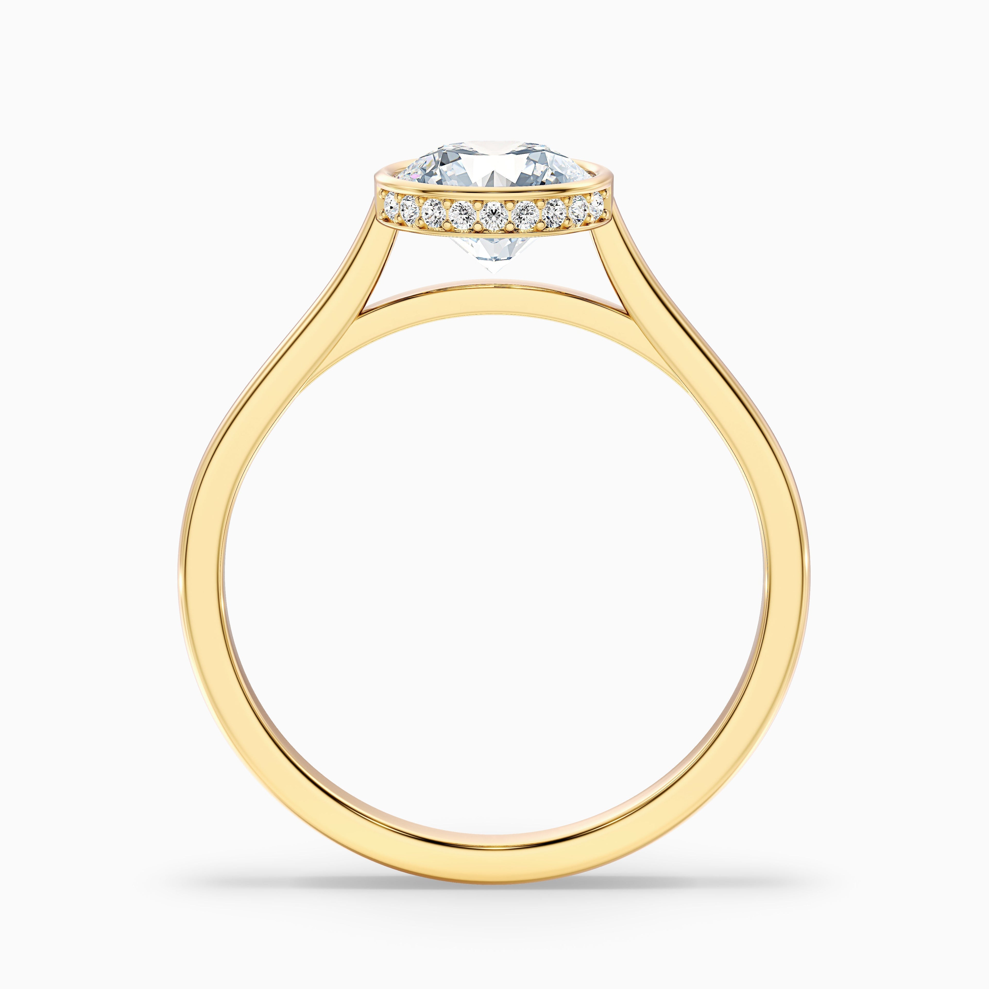 Angel 3.5 Carat Round Bezel Set Moissanite Diamond Ring with Hidden Halo in 14k Yellow Gold DestGlow