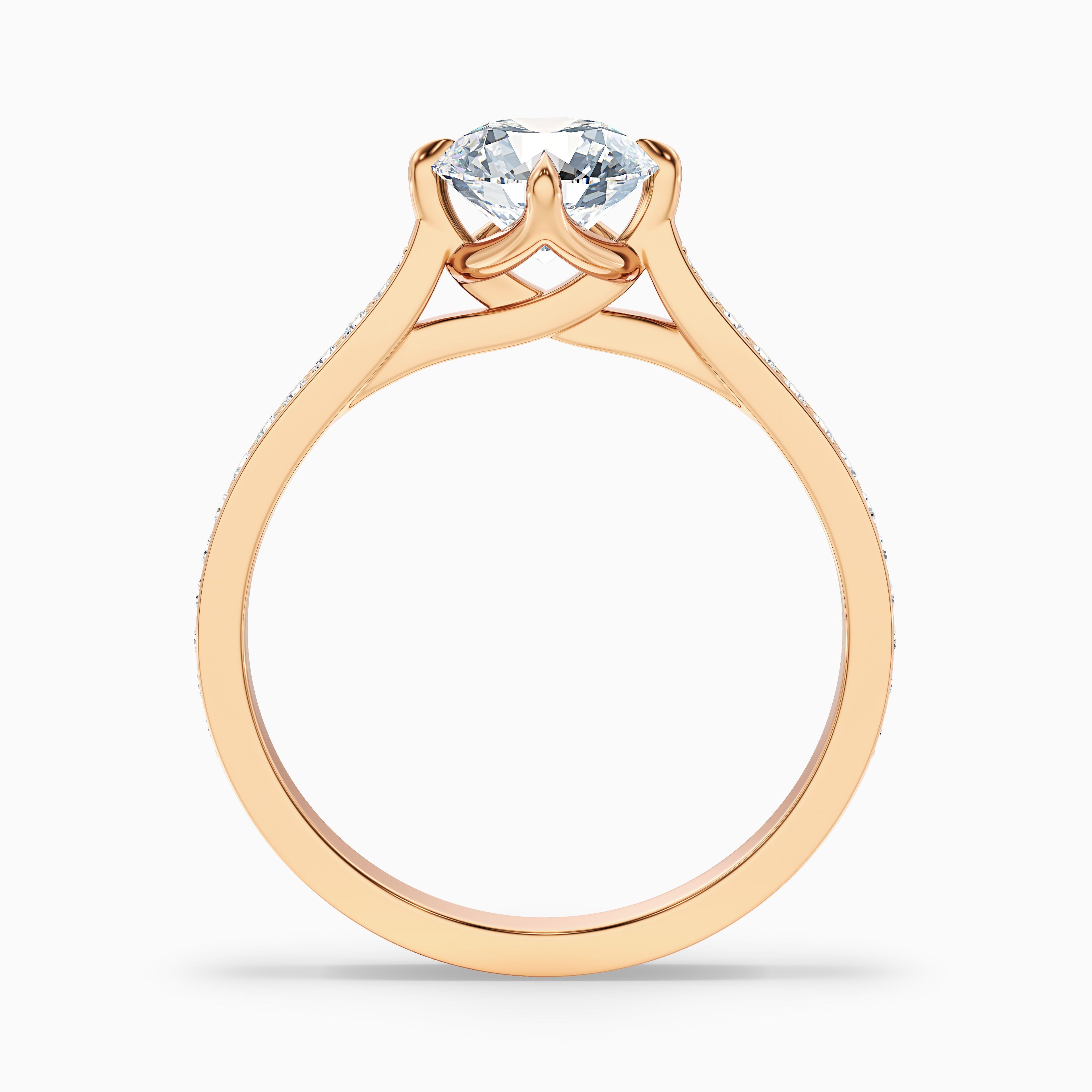 Anna 2 Carat Round Side Stone Pave Lab Grown Engagement Ring in 14k Yellow Gold