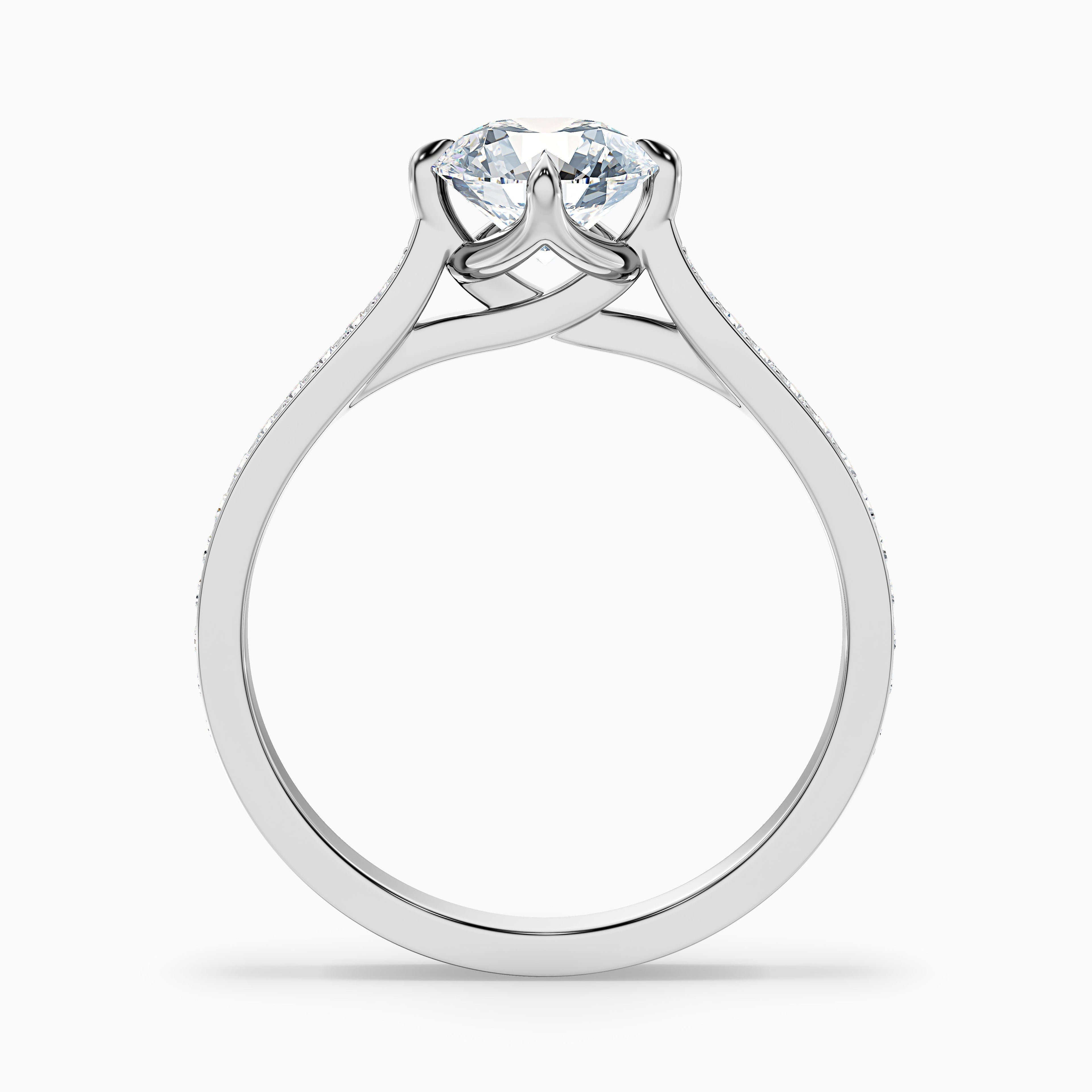 Anna 1 Carat Round Side Stone Pave Lab Grown Engagement Ring in 925 Sterling Silver