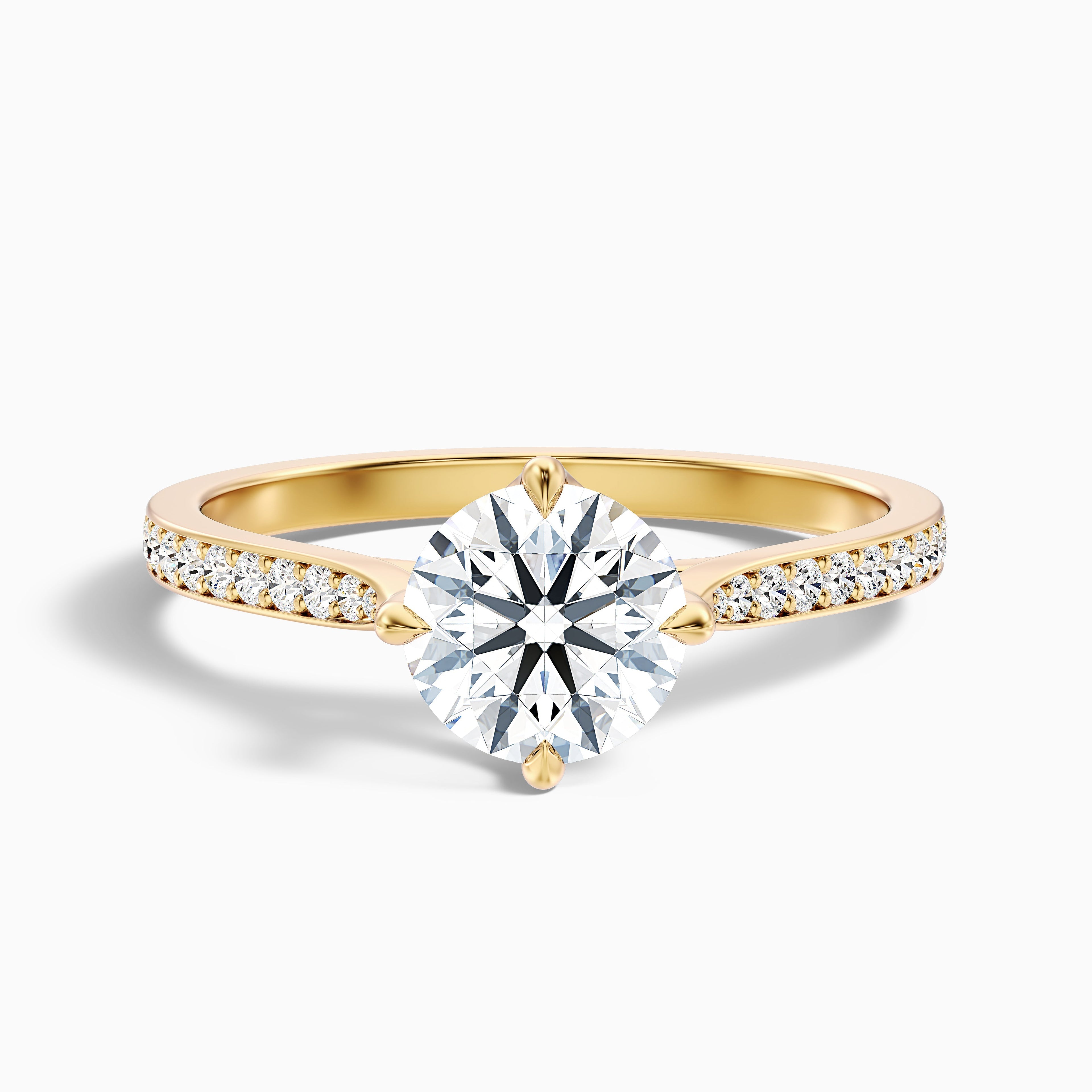 Alexa 1 Carat Round Side Stone Pave Moissanite Diamond Ring in 10k White Gold DestGlow