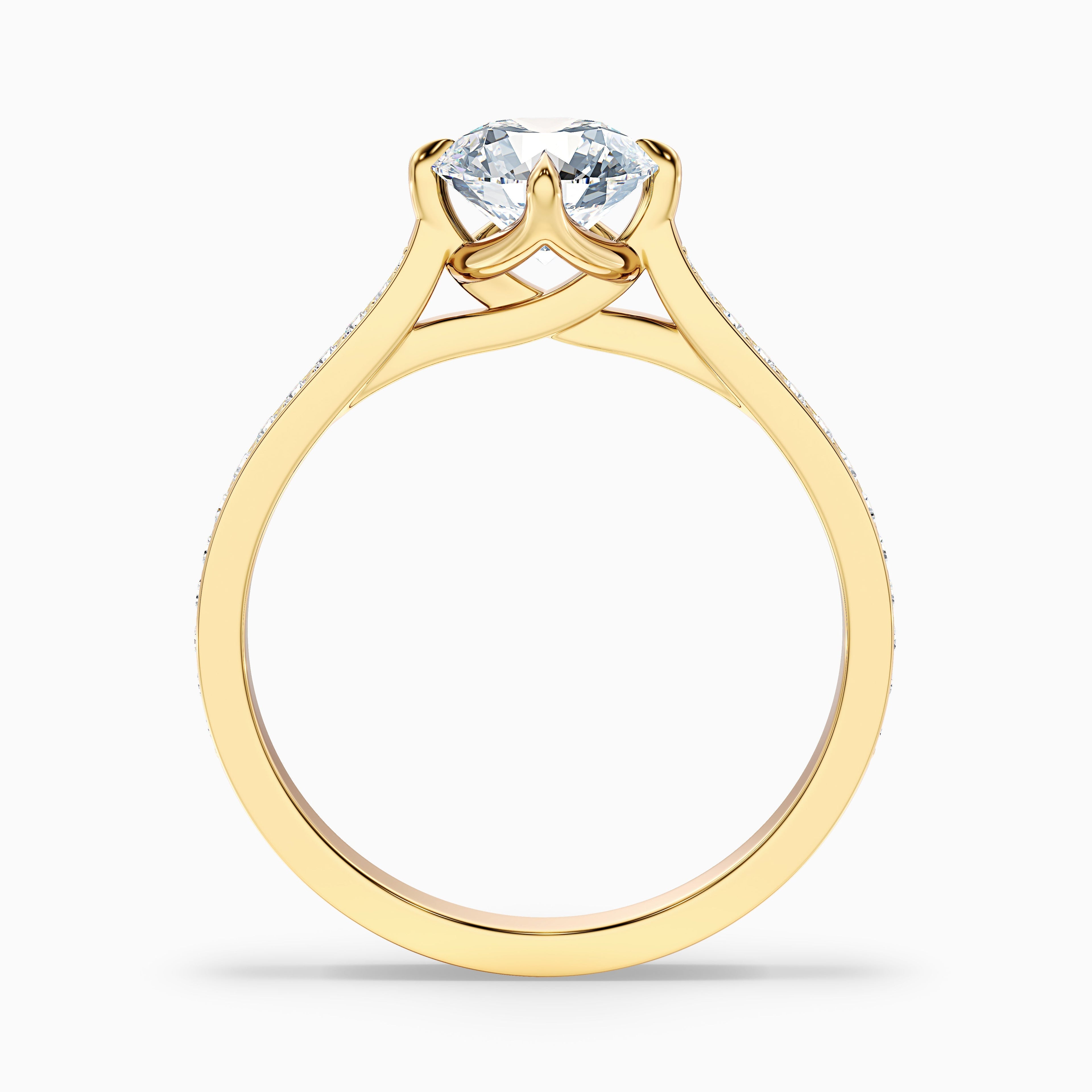 Alexa 5 Carat Round Side Stone Pave Moissanite Diamond Ring in 18k Yellow Gold