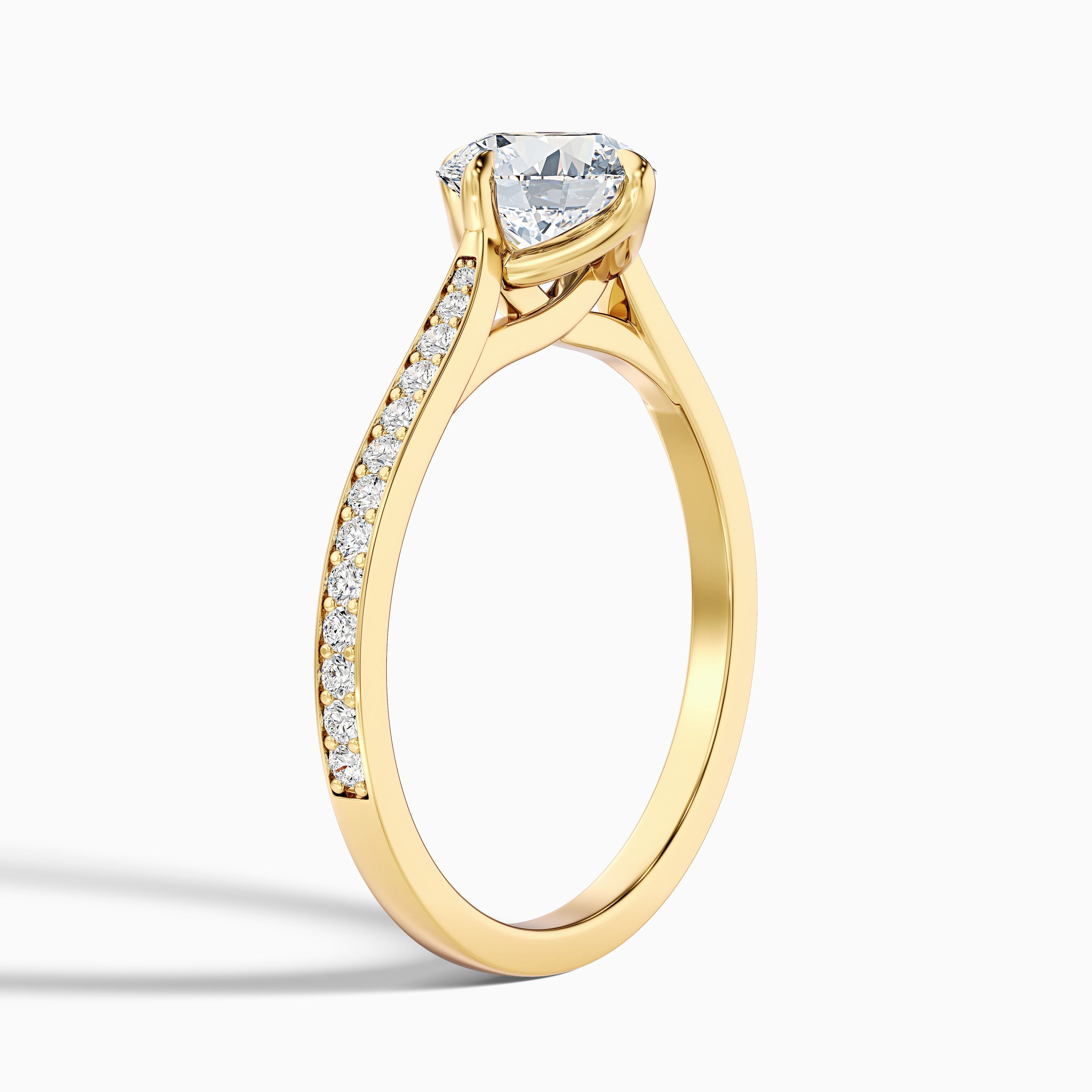 Alexa 1 Carat Round Side Stone Pave Moissanite Diamond Ring in 14k Rose Gold